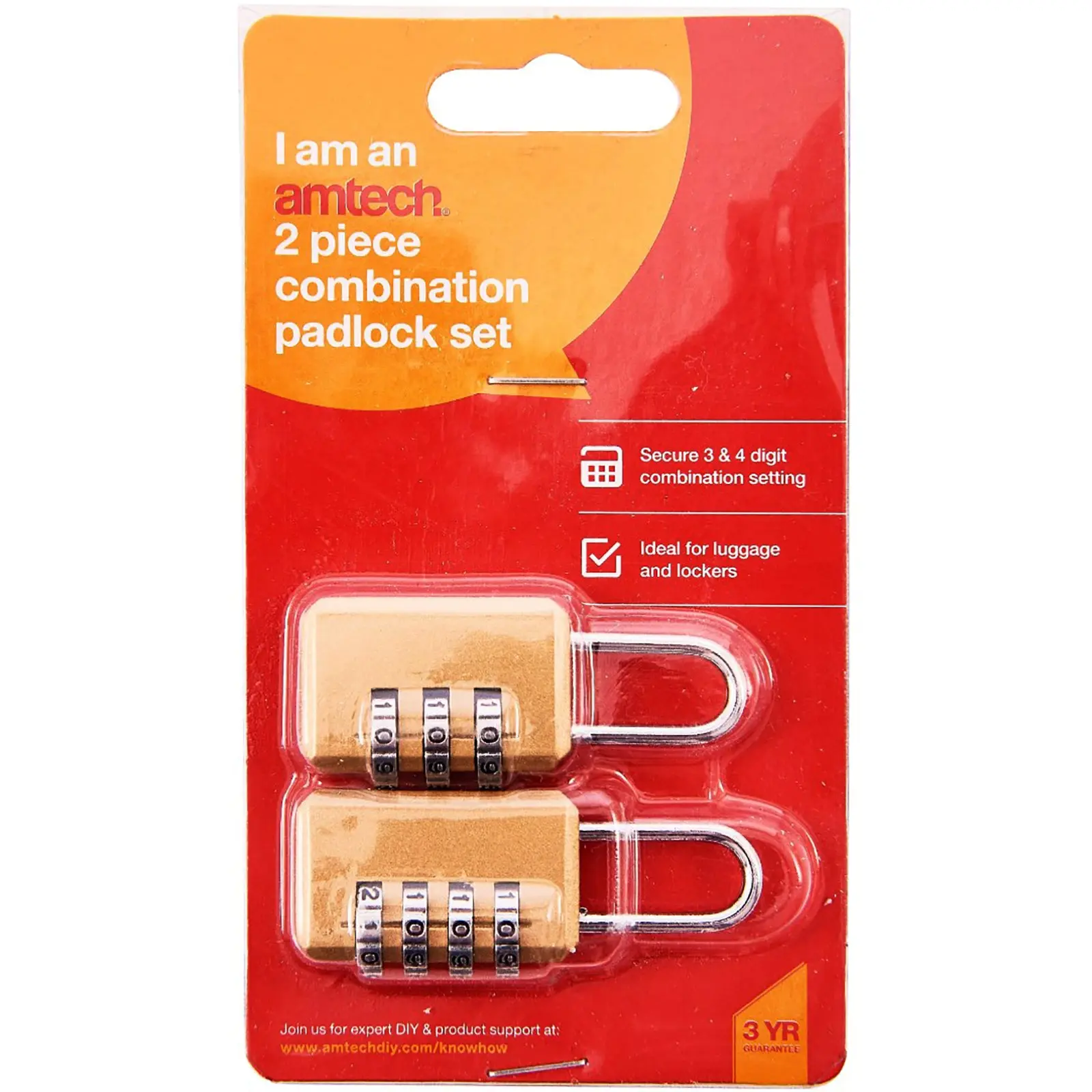 Amtech 2 Piece Travel Suitcase Combination Padlock Set - Image 3