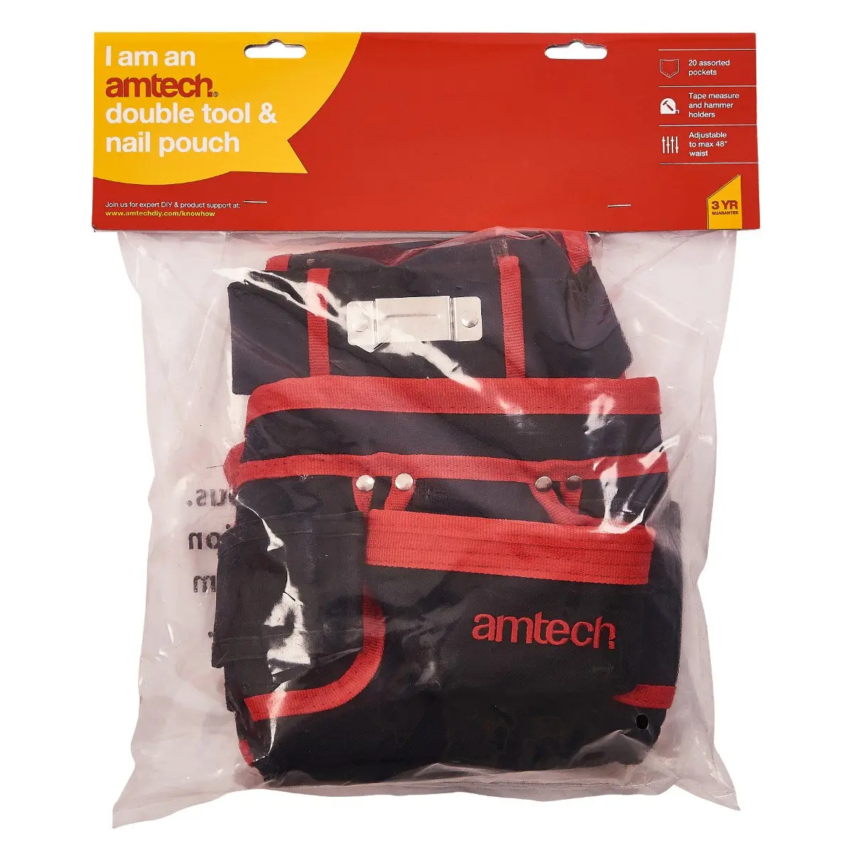 Amtech 20 Pocket Double Tool Belt Nail Pouch Hammer Loop - Image 3