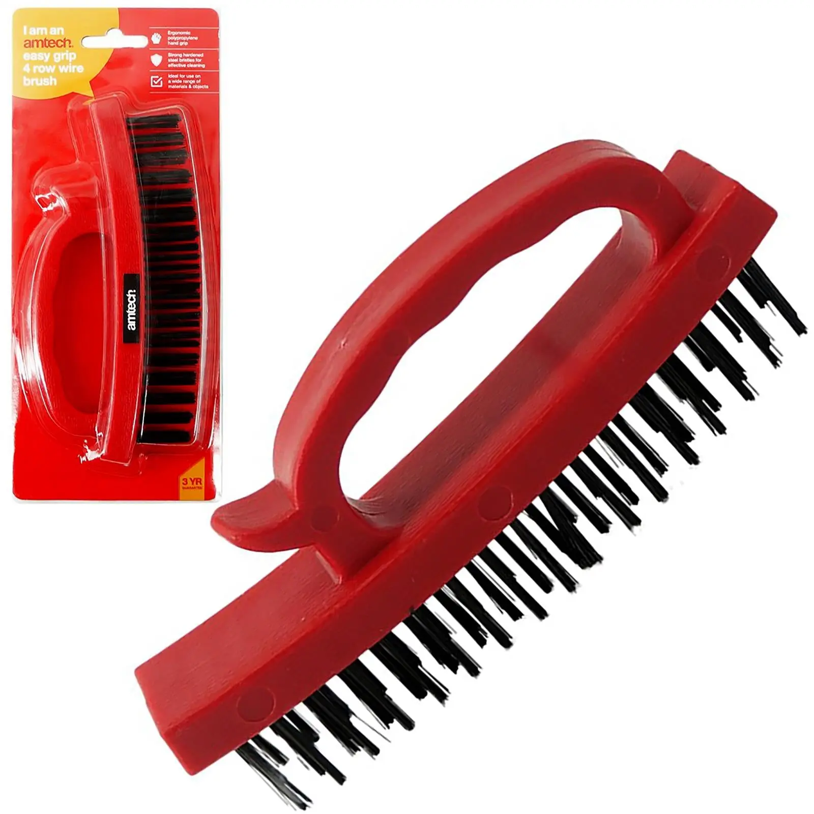 Amtech Easy Grip 4 Row Wire Brush