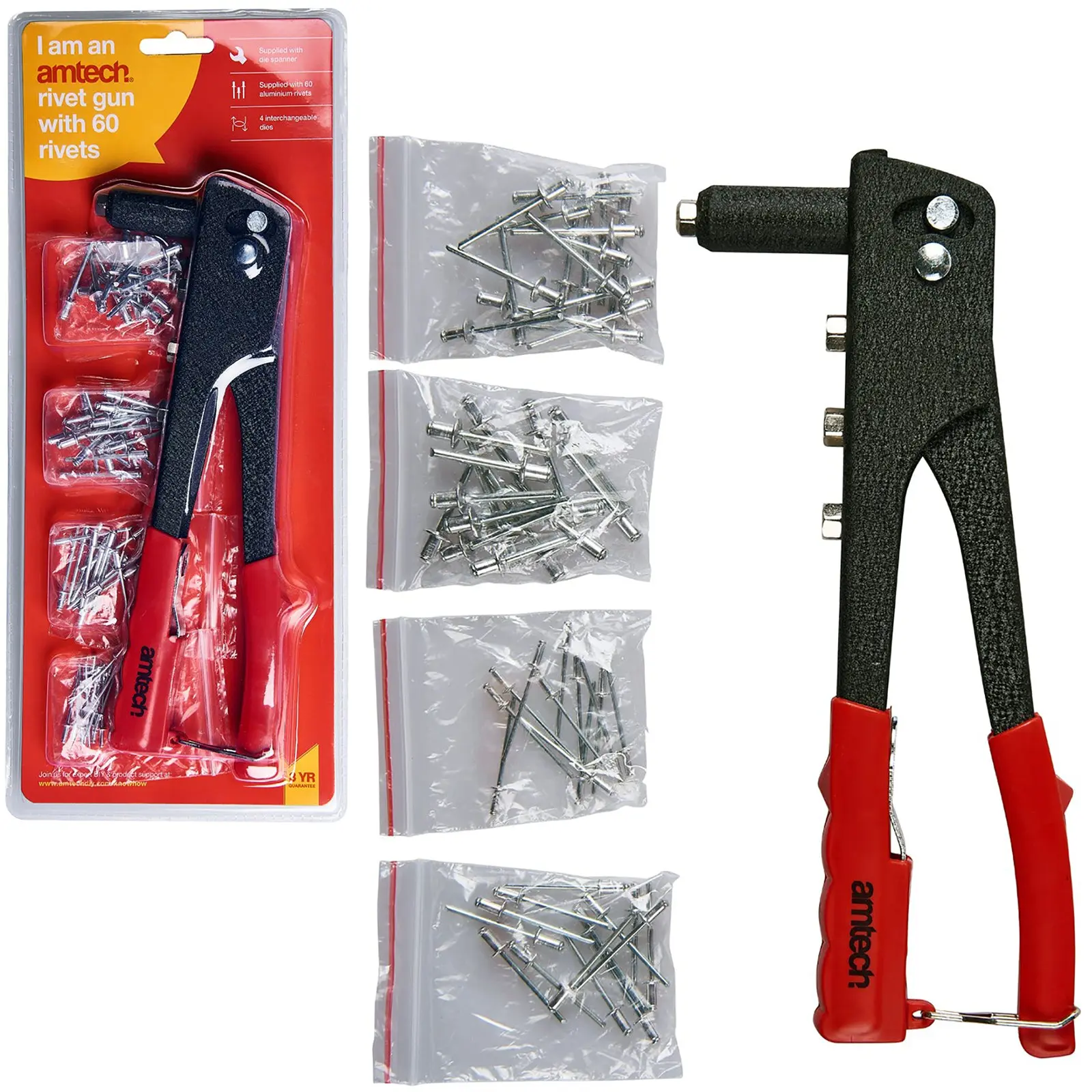Amtech Hand Rivet Gun with 60 Rivets