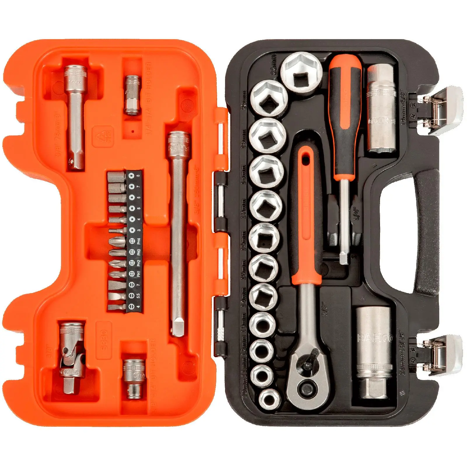 Bahco Socket Screwdriver Bit Set 3/8" Ratchet Handle 1/4" Hex Slotted Phillips Metric 34 Piece - Image 2