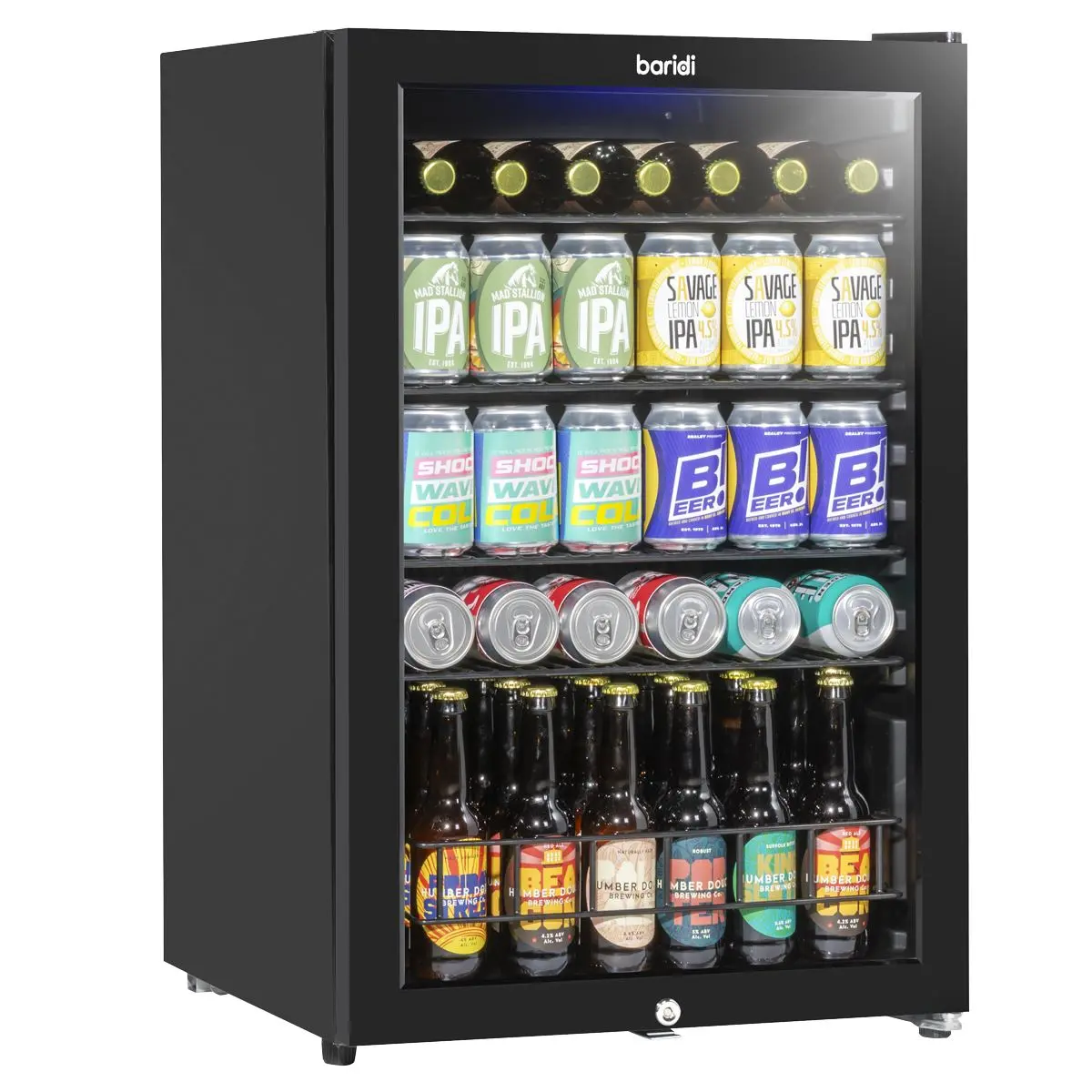 Baridi 115L Under Counter Beer, Drinks & Wine Fridge, Lock, LED Light