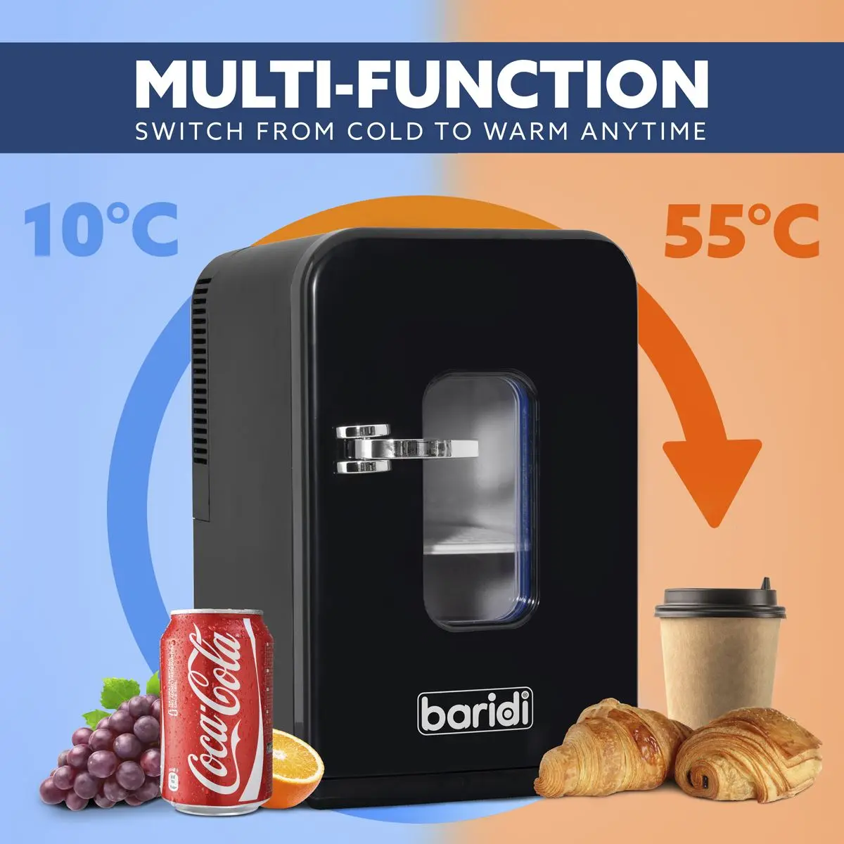 Baridi 15L Mini Fridge Cooler & Warmer, 12V/230V, Perfect for Car, Bedroom, Camping, Makeup, Black - DH95 - Image 6