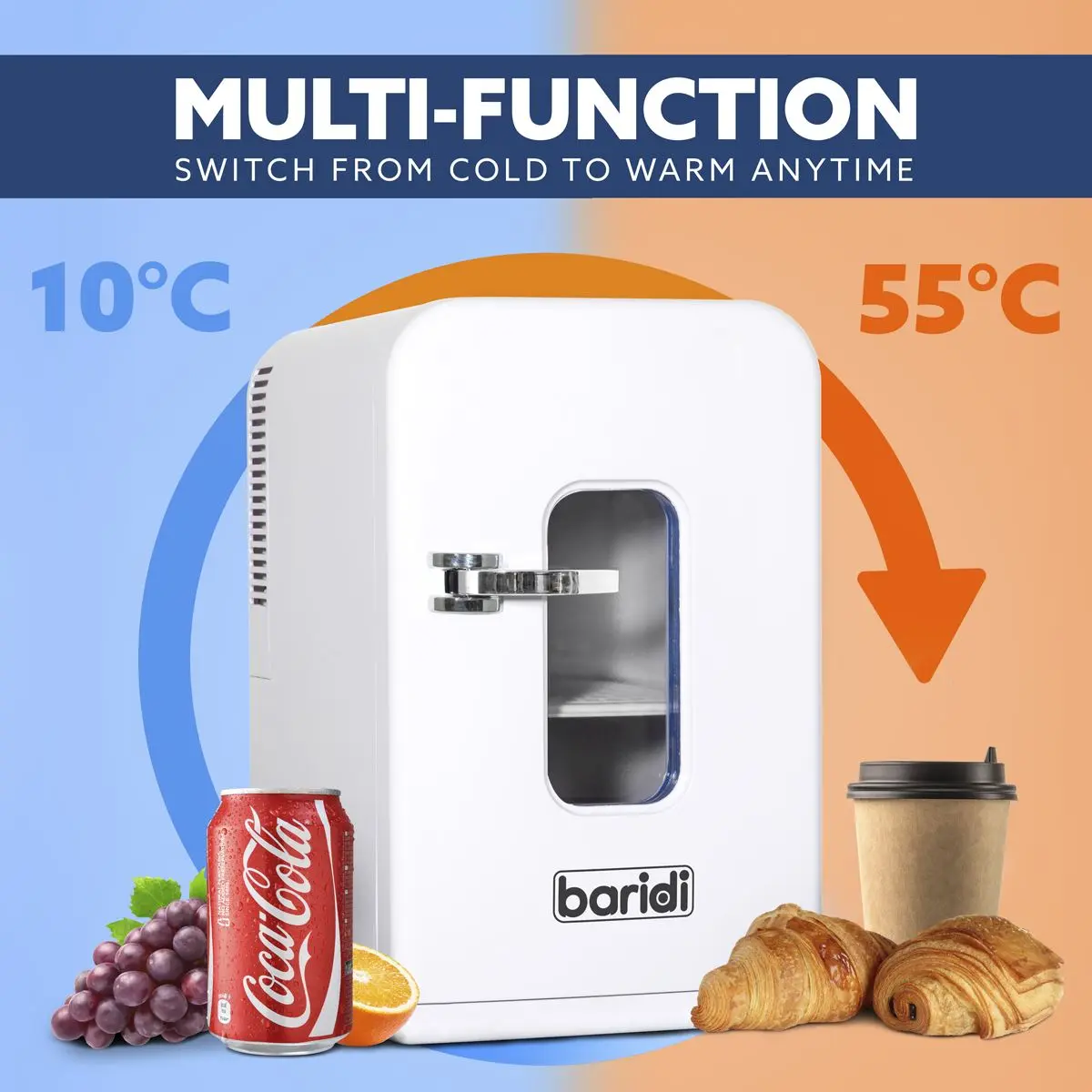 Baridi 15L Mini Fridge Cooler & Warmer, 12V/230V, Perfect for Car, Bedroom, Camping, Makeup, White - DH94 - Image 2