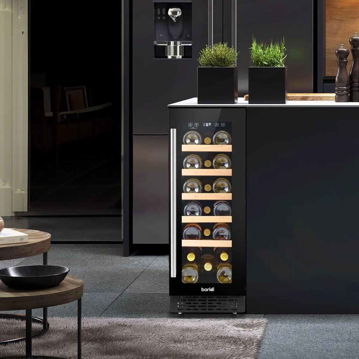 Baridi 20 Bottle Slim 30cm Built-In Wine Cooler, Touchscreen Controls, Black - Image 11