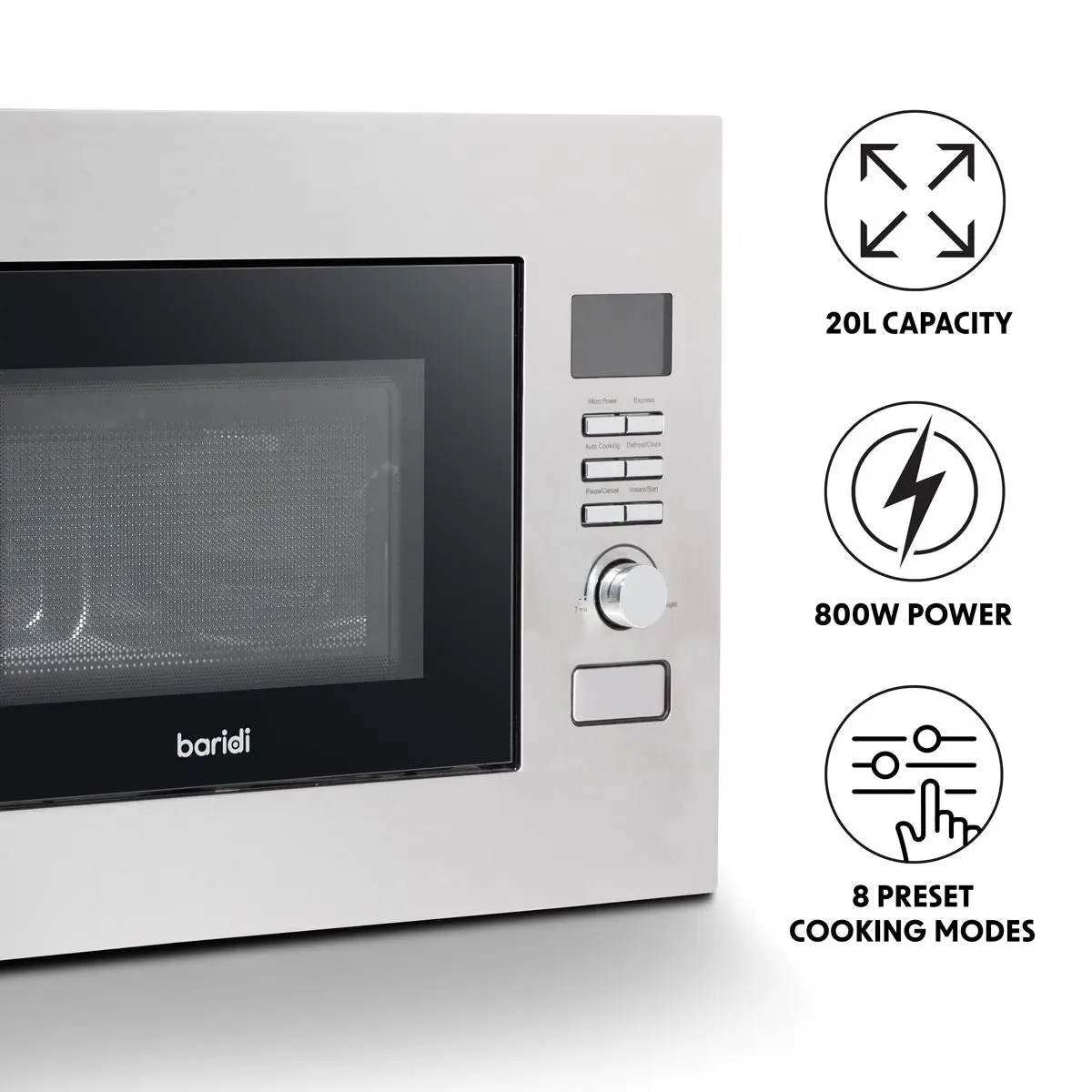 Baridi 20L Integrated Microwave Oven, 800W, Stainless Steel - Image 7