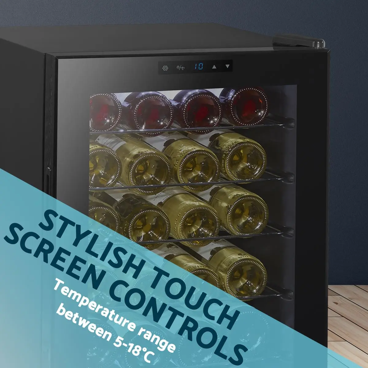 Baridi 28 Bottle Wine Fridge with Digital Touchscreen Controls & LED Light, Black - Image 7