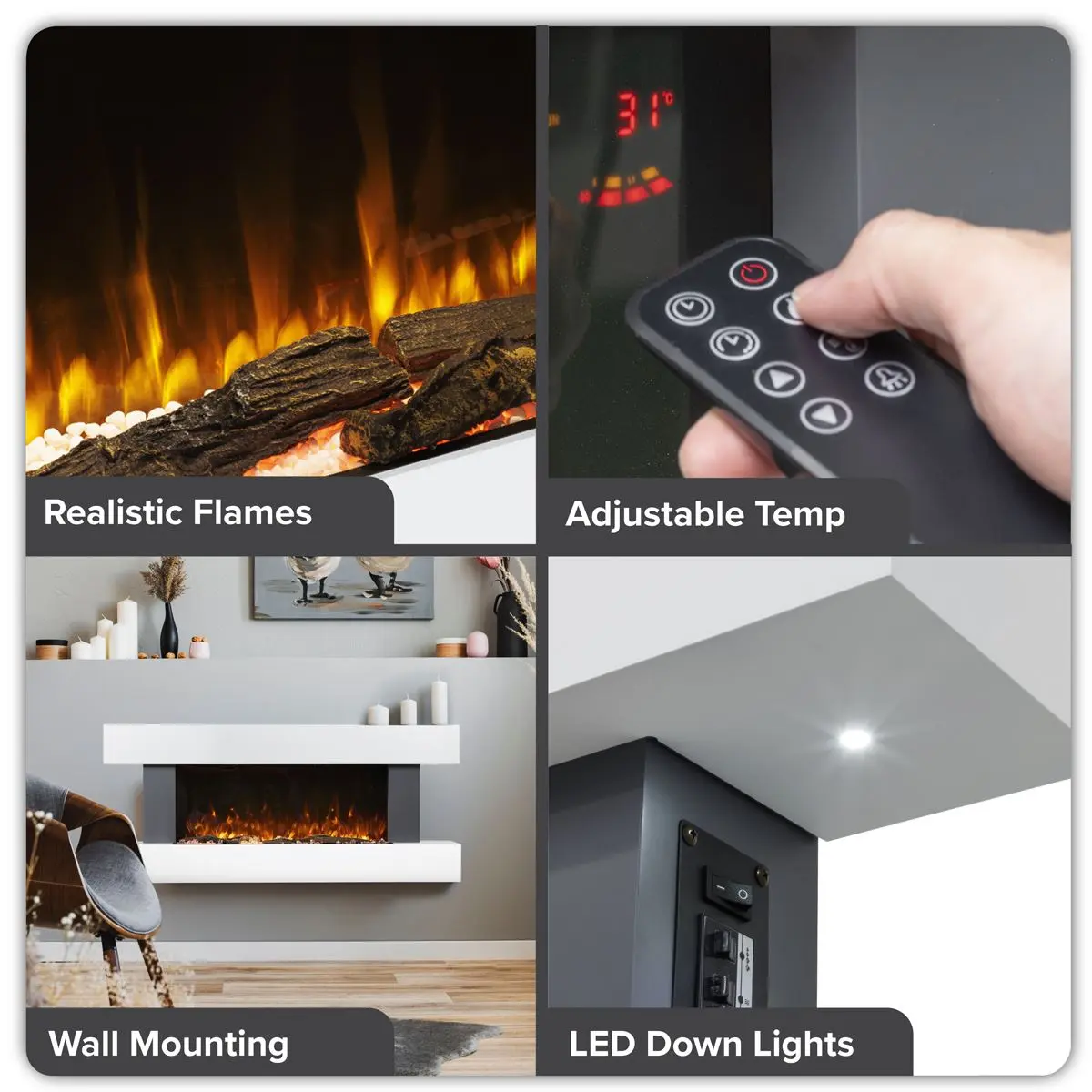 Baridi Wall Mounting Electric Fireplace with LED Flame Effect 52" - Grey - Image 10