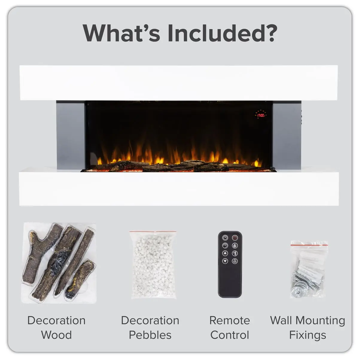 Baridi Wall Mounting Electric Fireplace with LED Flame Effect 52" - Grey - Image 12