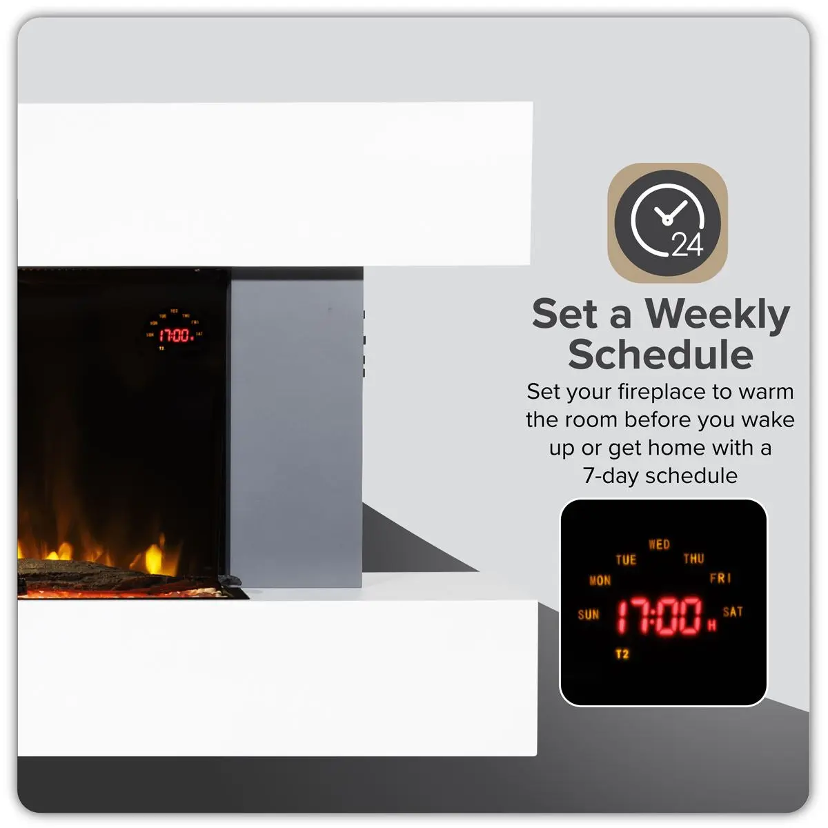 Baridi Wall Mounting Electric Fireplace with LED Flame Effect 52" - Grey - Image 8