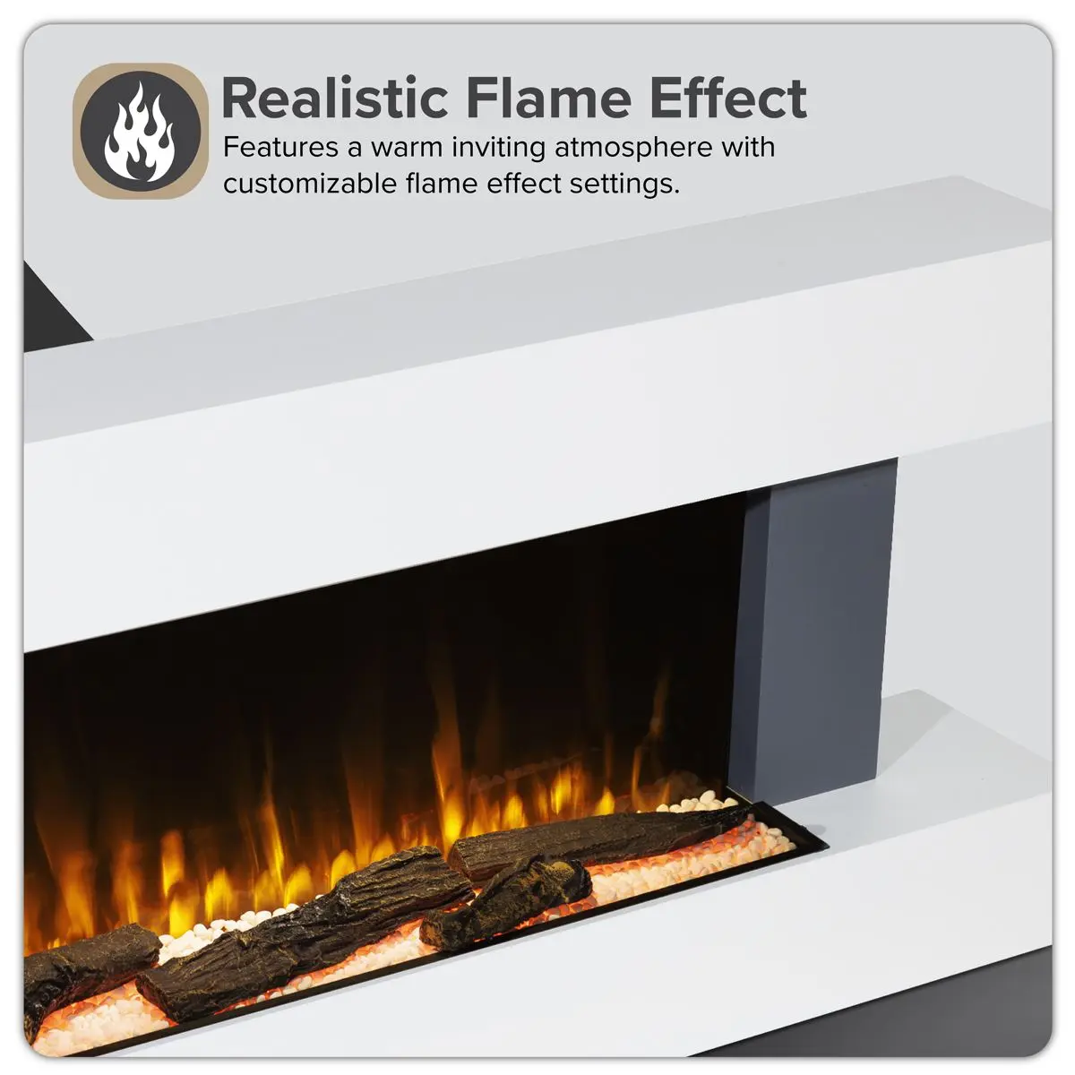 Baridi Wall Mounting Electric Fireplace with LED Flame Effect 52" - Grey - Image 9