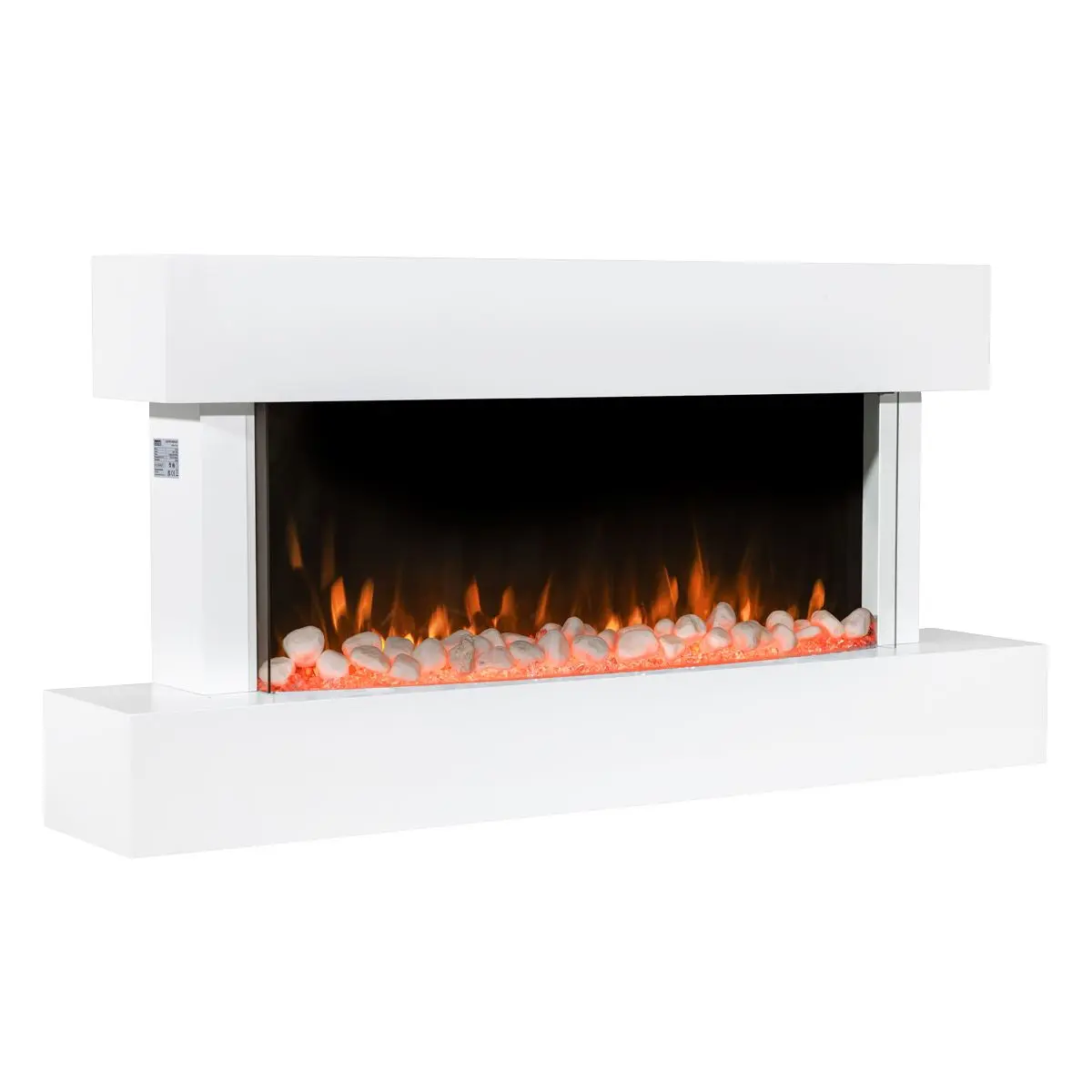 Baridi 46” Wall Mounting 1000W/2000W Electric Fireplace with LED Flame Effects, Side Glass Decoration and Pebble Accessories, White