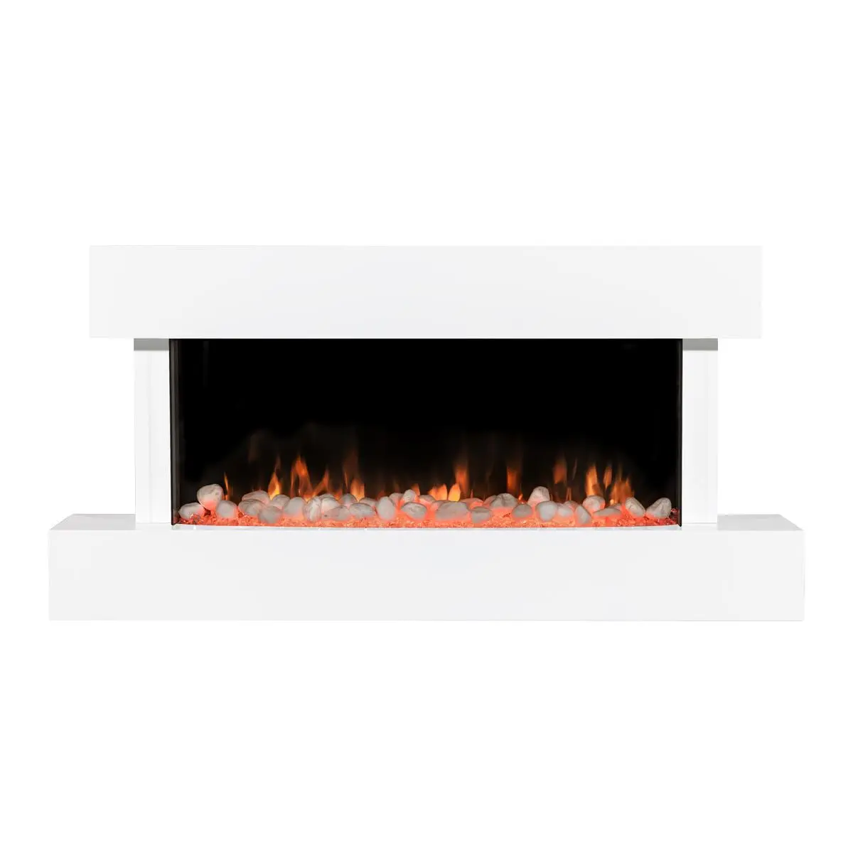 Baridi 46” Wall Mounting 1000W/2000W Electric Fireplace with LED Flame Effects, Side Glass Decoration and Pebble Accessories, White - Image 7