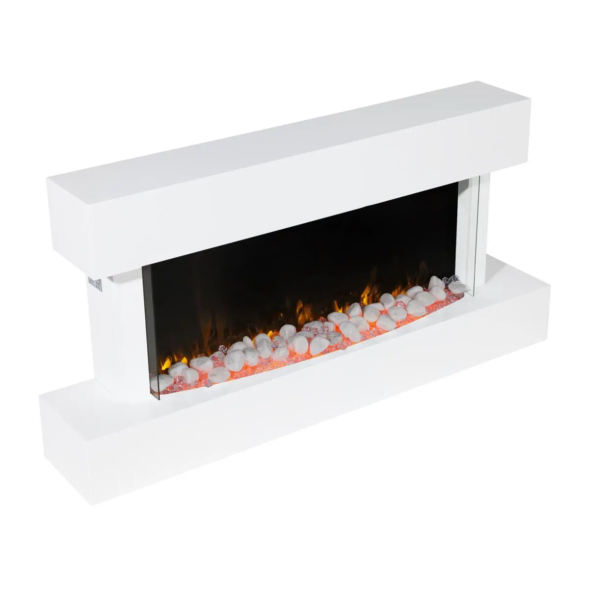 Baridi 46” Wall Mounting 1000W/2000W Electric Fireplace with LED Flame Effects, Side Glass Decoration and Pebble Accessories, White - Image 9