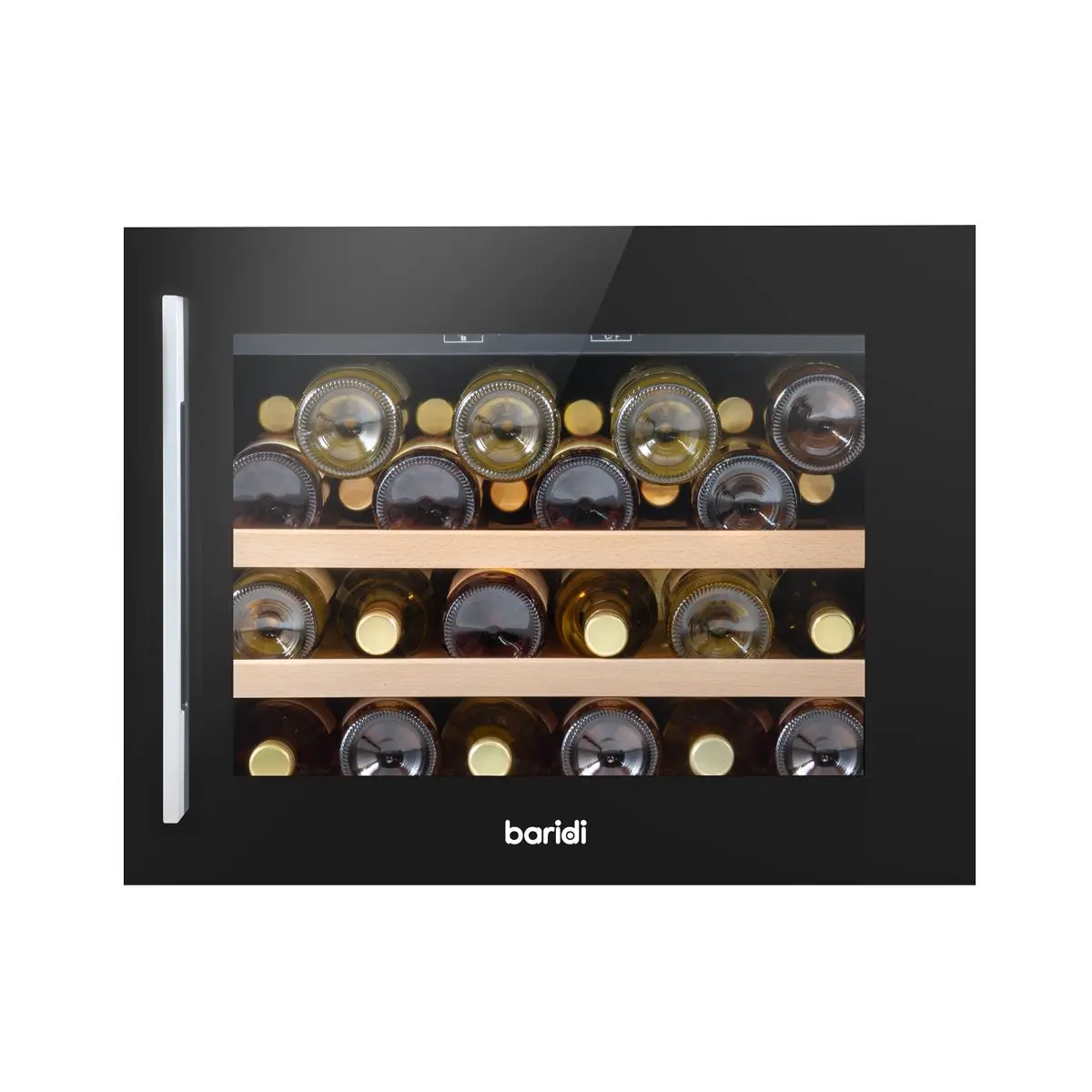 Baridi 60cm Built-In 36 Bottle Wine Cooler with Beech Wood Shelves and Internal LED Light, Black - Image 3