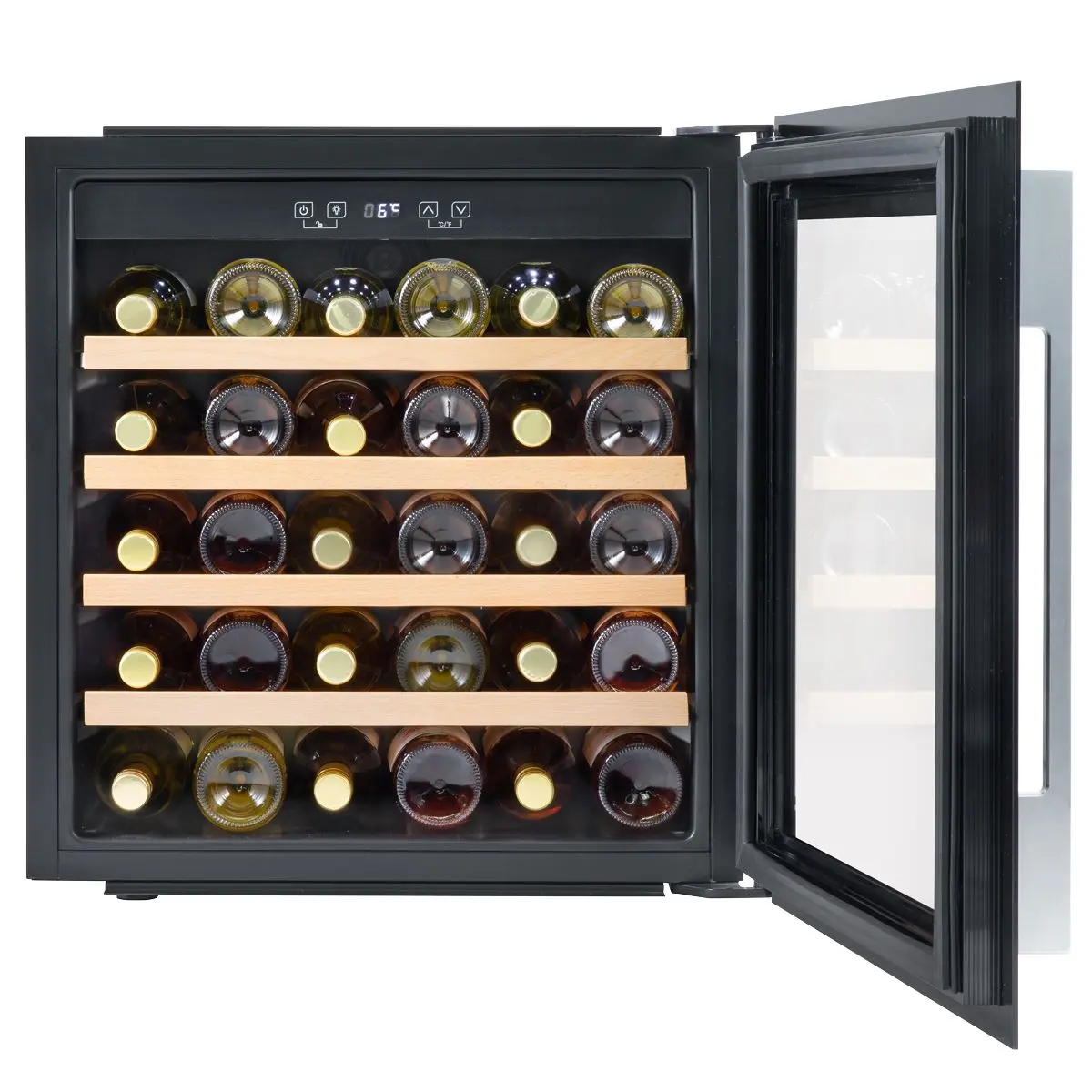 Baridi 60cm Built-In 36 Bottle Wine Cooler with Beech Wood Shelves and Internal LED Light, Black - Image 5