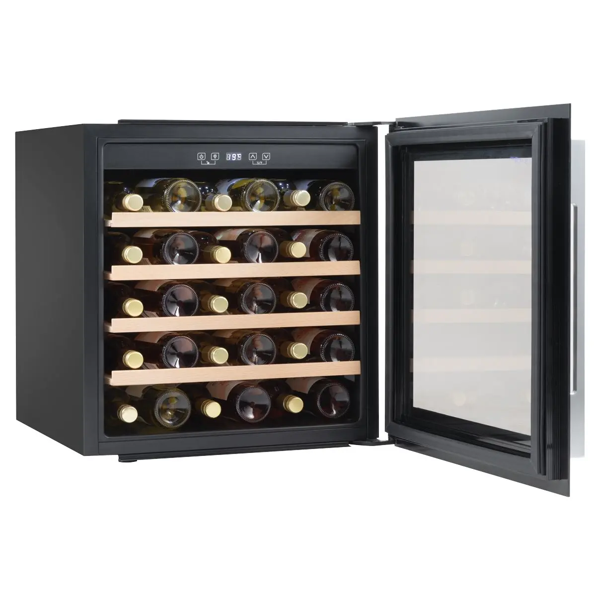 Baridi 60cm Built-In 36 Bottle Wine Cooler with Beech Wood Shelves and Internal LED Light, Black - Image 7
