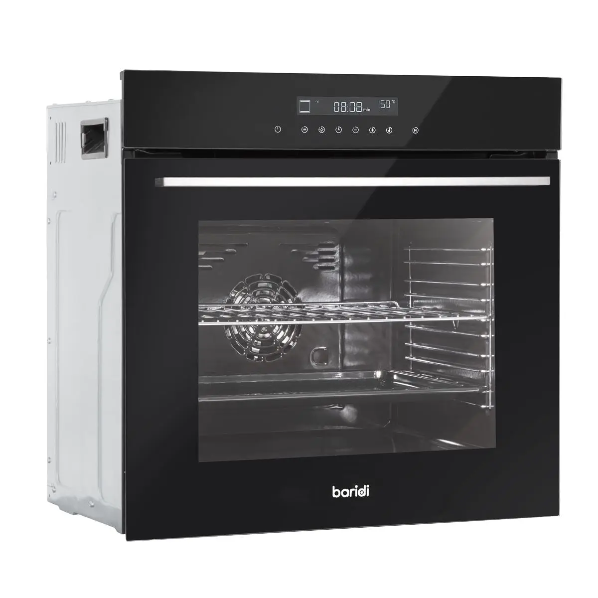 Baridi 60cm Built-In Fan Assisted, Single, Integrated 10 Function Electric Oven, Touchscreen Controls, 72L Capacity, Black