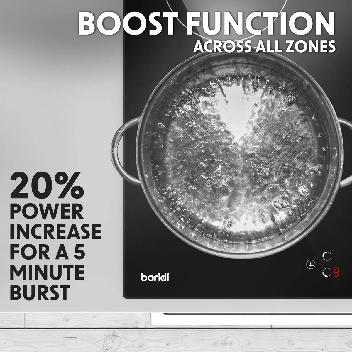 Baridi 60cm Built-In Induction Hob with 4 Cooking Zones, 2800W, Boost Function, 9 Power Levels, Touch Control, Timer, supplied with 13A Plug - Image 4