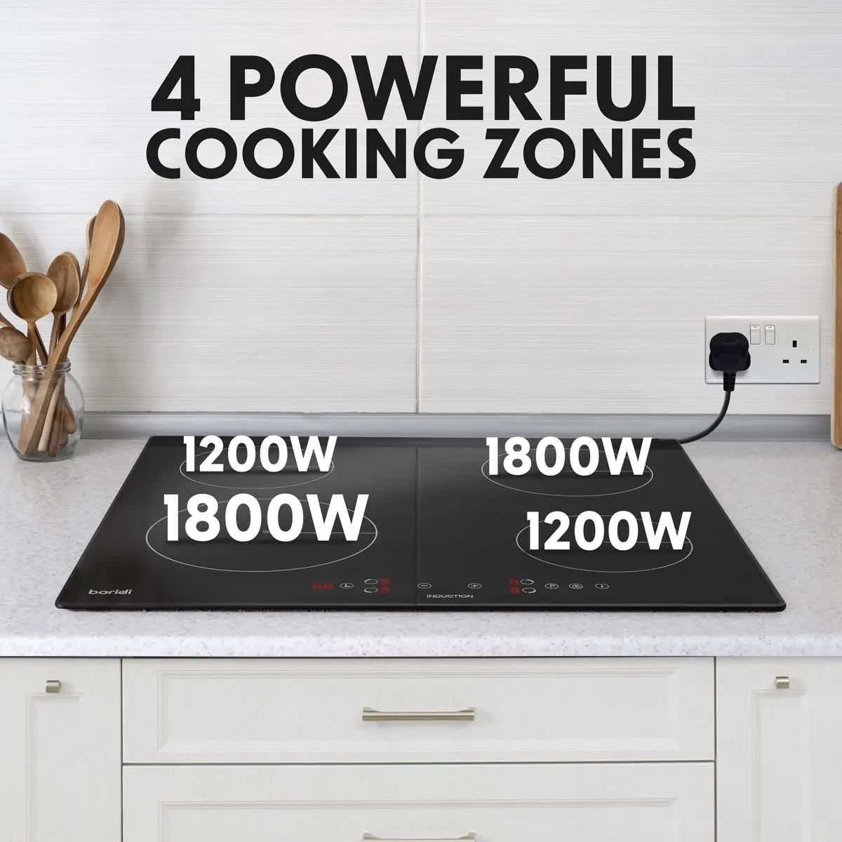 Baridi 60cm Built-In Induction Hob with 4 Cooking Zones, 2800W, Boost Function, 9 Power Levels, Touch Control, Timer, supplied with 13A Plug - Image 7
