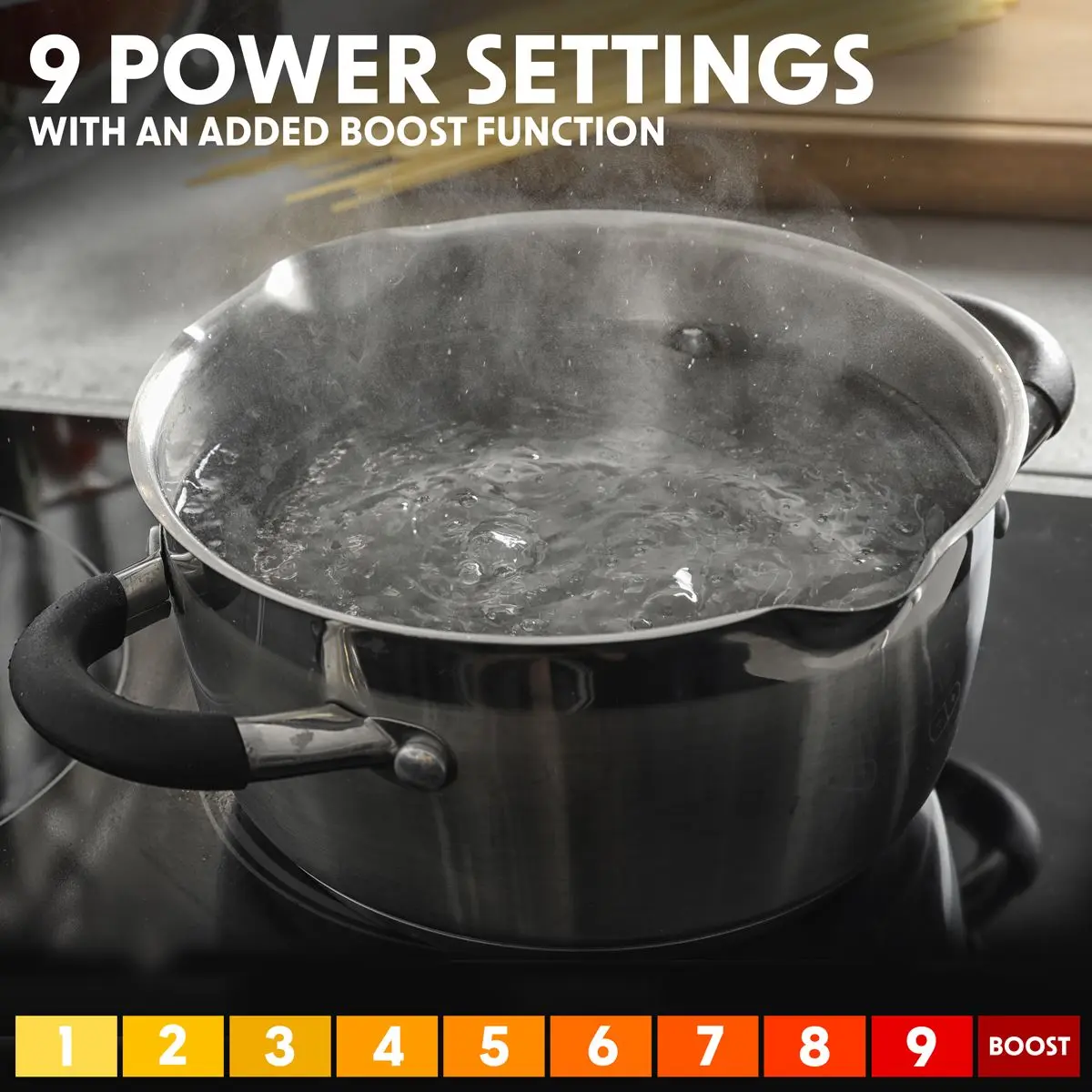 Baridi 60cm Built-In Induction Hob with 4 Cooking Zones, Black Glass, 6800W with 9 Power Settings, Touch Controls & Timer, Hardwired - Image 9