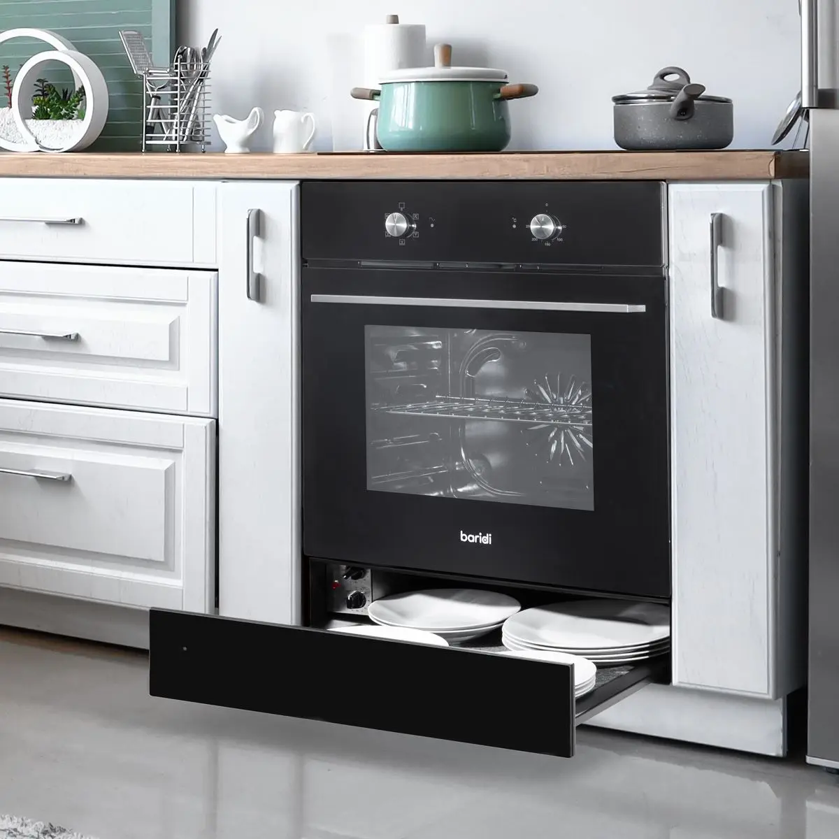 Baridi 60cm Built-In Warming Drawer, Push-to-Open, Anti-Slip Mat, Black - Image 2