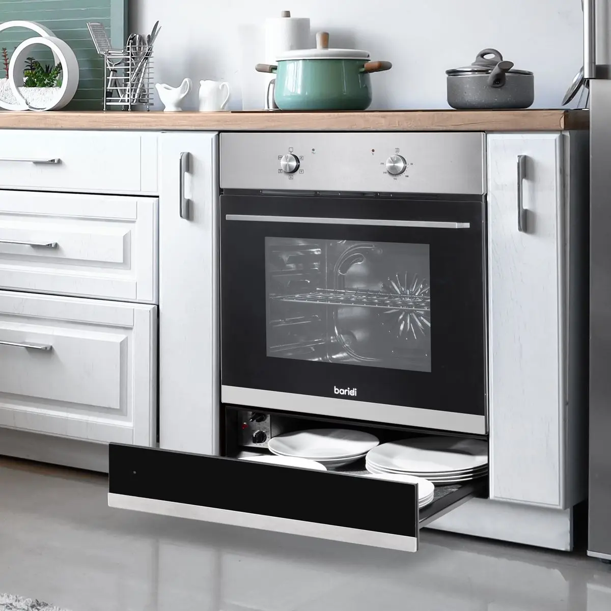Baridi 60cm Built-In Warming Drawer, Push-to-Open, Anti-Slip Mat, Black/Stainless Steel - Image 9