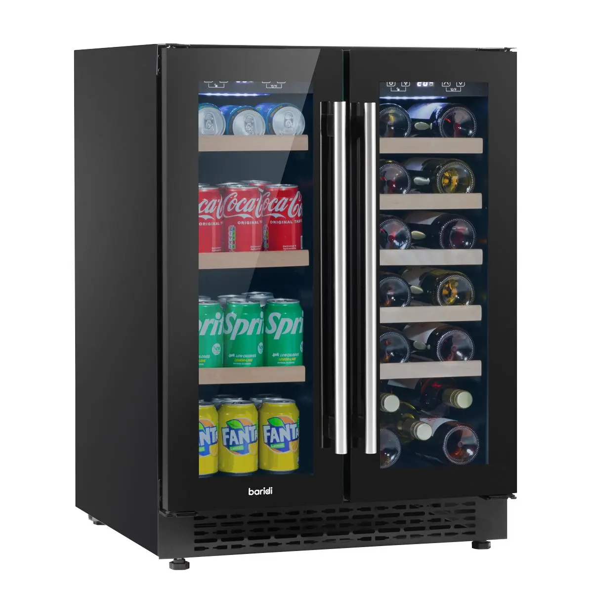 Baridi 60cm Dual Zone Wine Cooler and Drinks Fridge 40 Bottle/120 Can Built-In Under Counter/Freestanding Glass Fronted Bar Drinks Fridge Chiller - Image 3
