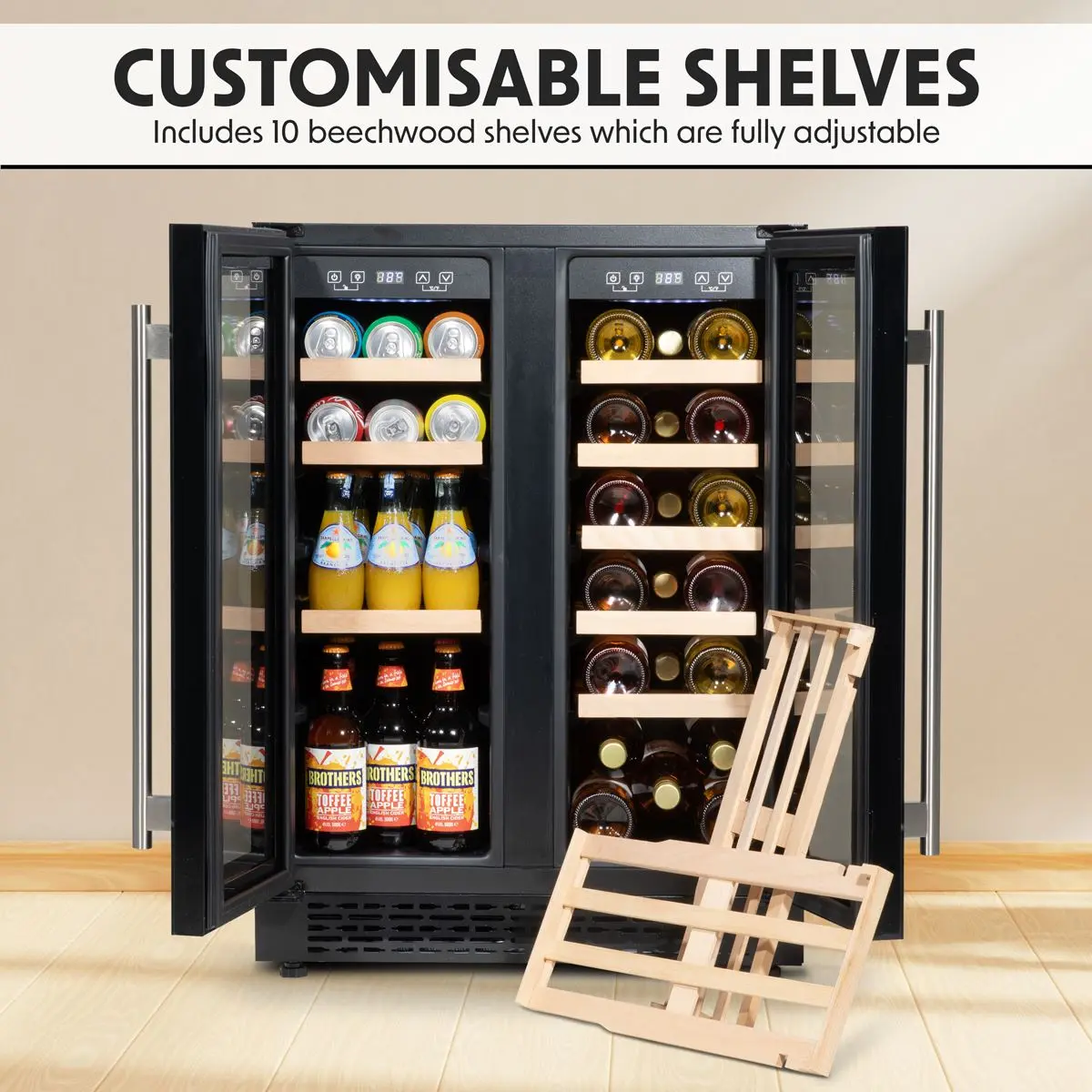 Baridi 60cm Dual Zone Wine Cooler and Drinks Fridge 40 Bottle/120 Can Built-In Under Counter/Freestanding Glass Fronted Bar Drinks Fridge Chiller - Image 39