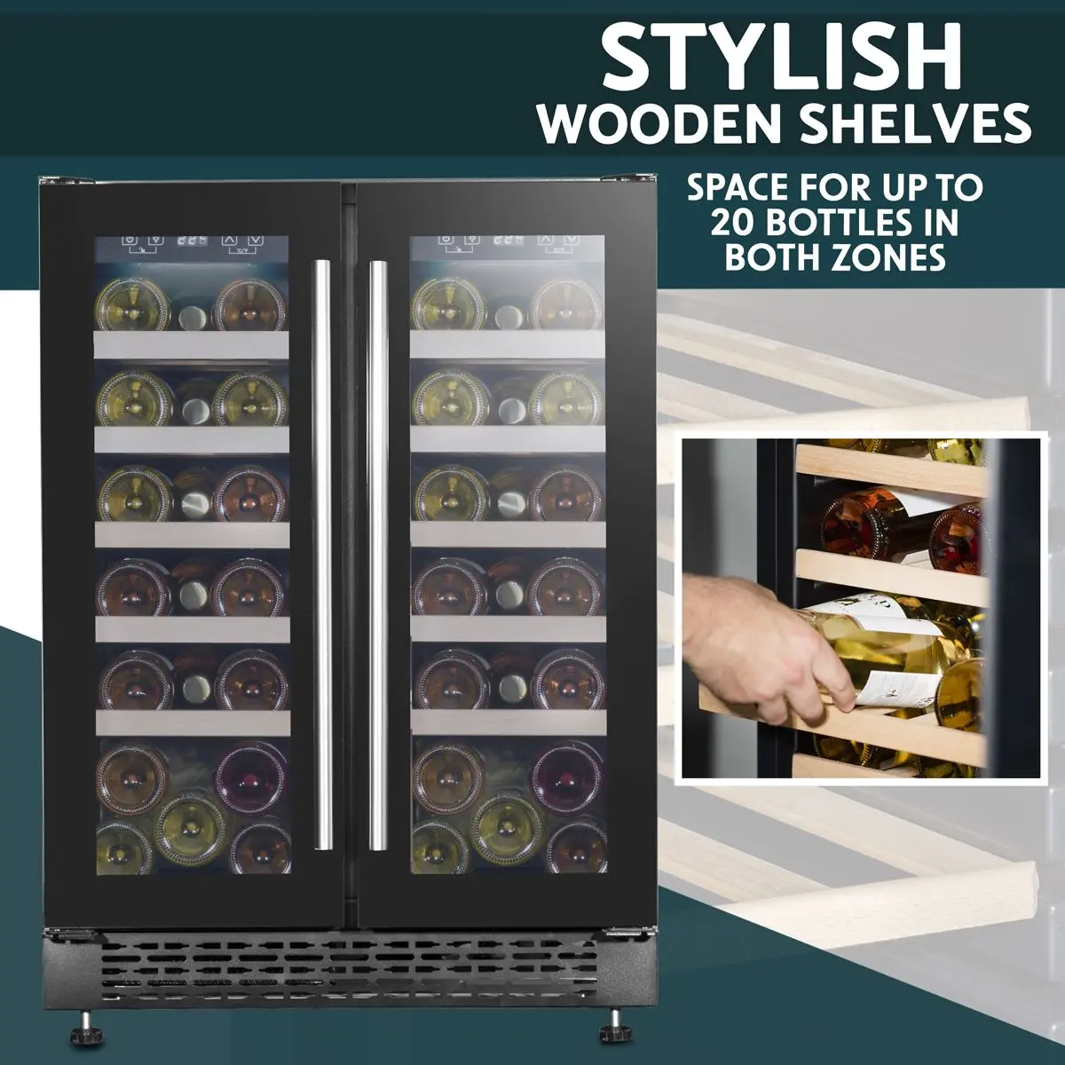 Baridi 60cm Dual Zone Wine Cooler and Drinks Fridge 40 Bottle/120 Can Built-In Under Counter/Freestanding Glass Fronted Bar Drinks Fridge Chiller - Image 42