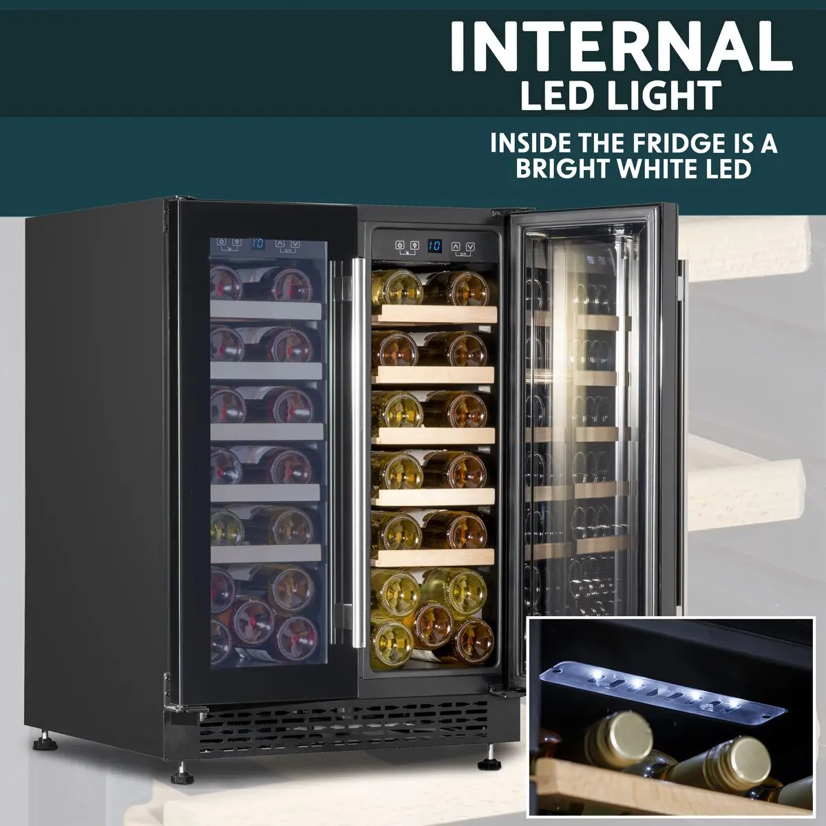 Baridi 60cm Dual Zone Wine Cooler and Drinks Fridge 40 Bottle/120 Can Built-In Under Counter/Freestanding Glass Fronted Bar Drinks Fridge Chiller - Image 43
