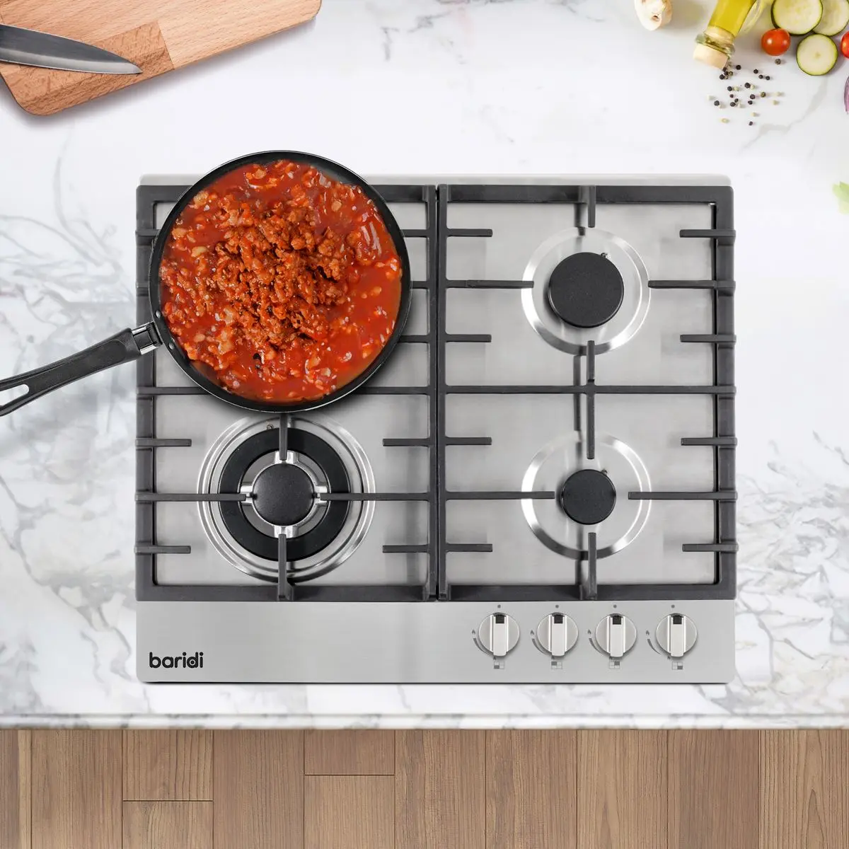 Baridi 60cm Gas Hob, 4 Burner and Cast Iron Pan Supports, Stainless Steel - Image 11
