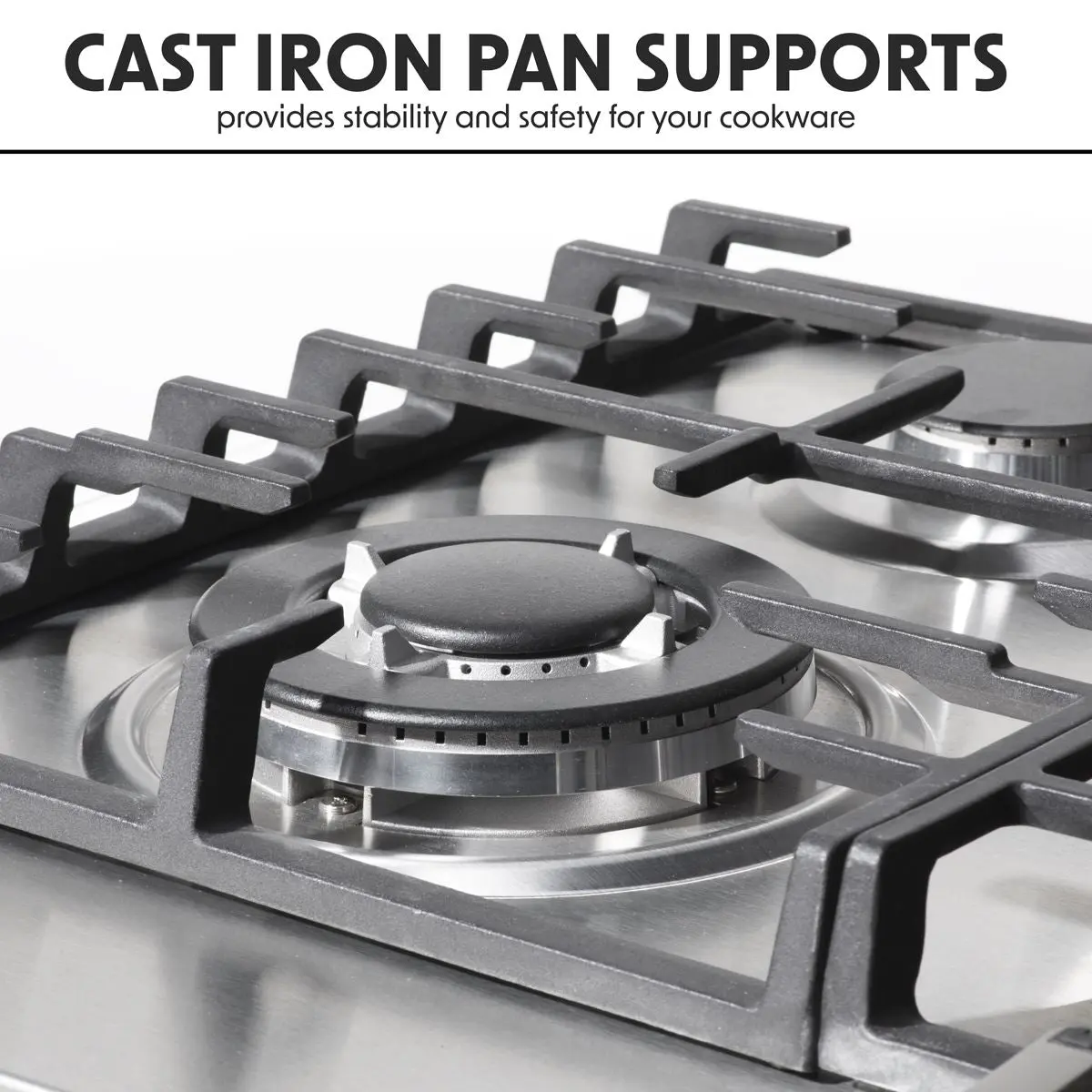 Baridi 60cm Gas Hob, 4 Burner and Cast Iron Pan Supports, Stainless Steel - Image 4