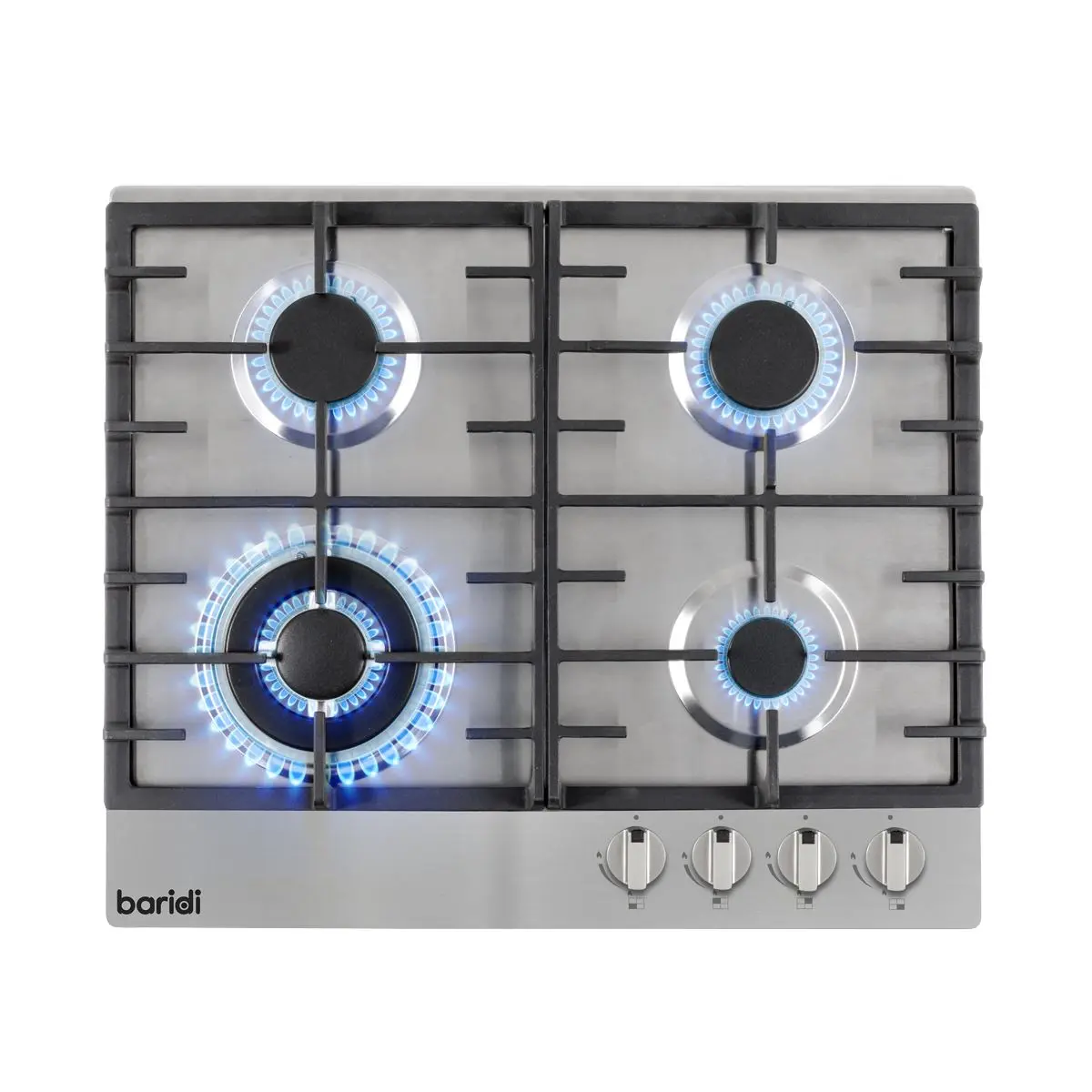 Baridi 60cm Gas Hob, 4 Burner and Cast Iron Pan Supports, Stainless Steel - Image 6