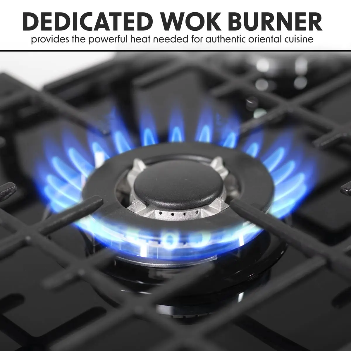 Baridi 60cm Gas on Glass Hob, 4 Burner and Cast Iron Pan Supports, Black Glass - Image 2