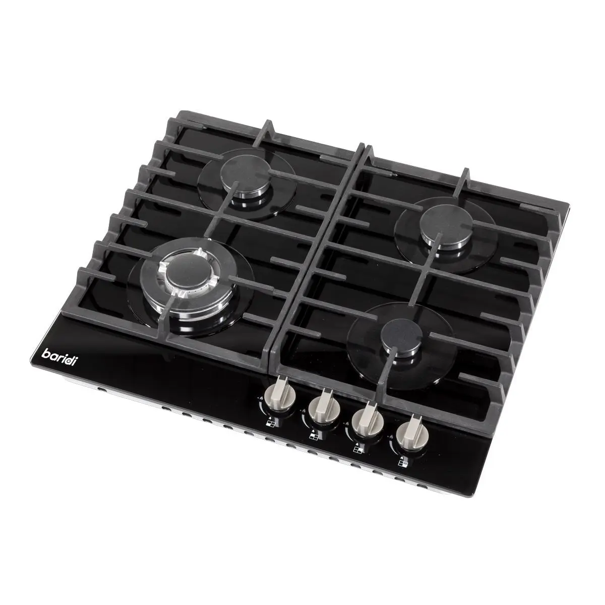 Baridi 60cm Gas on Glass Hob, 4 Burner and Cast Iron Pan Supports, Black Glass - Image 4