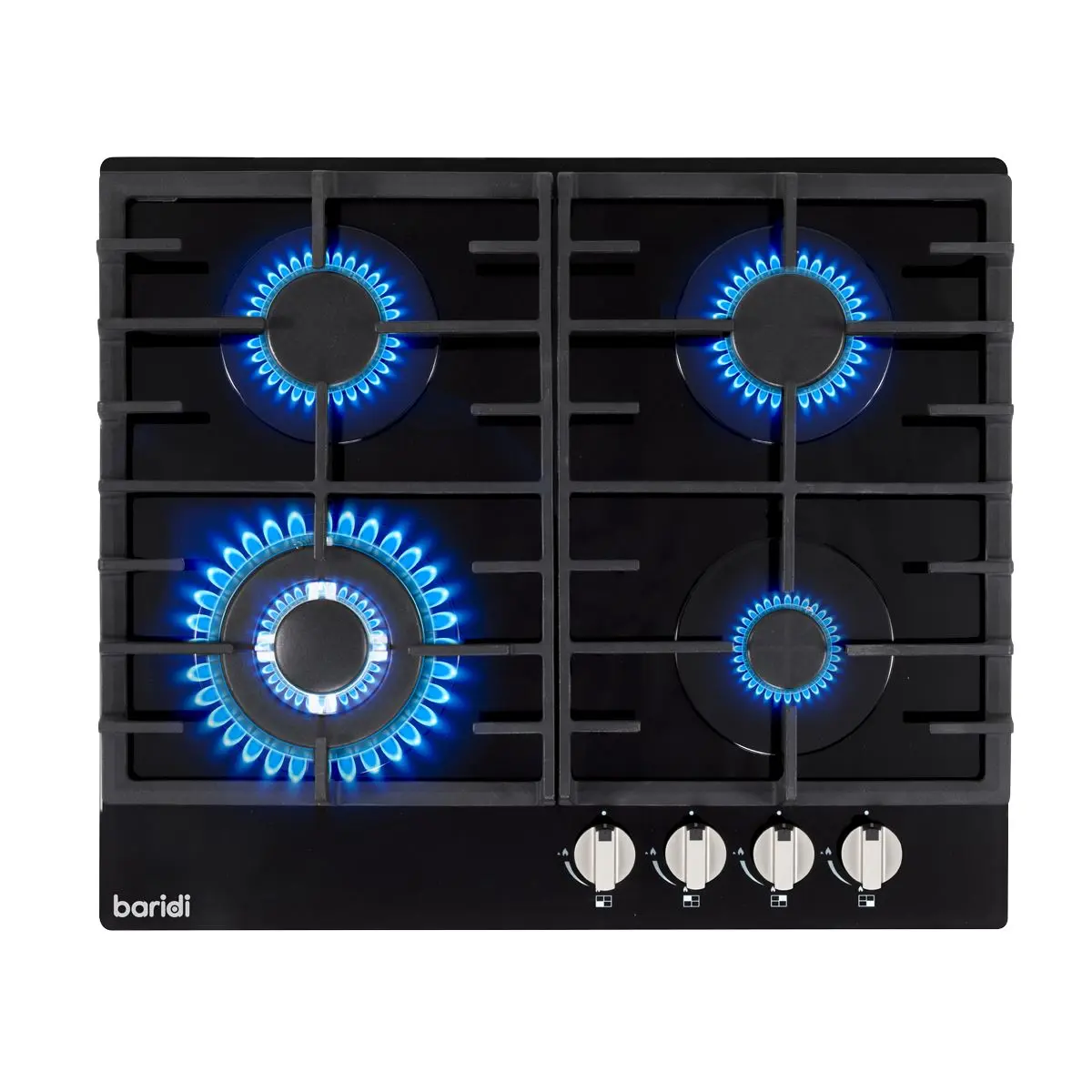 Baridi 60cm Gas on Glass Hob, 4 Burner and Cast Iron Pan Supports, Black Glass - Image 5