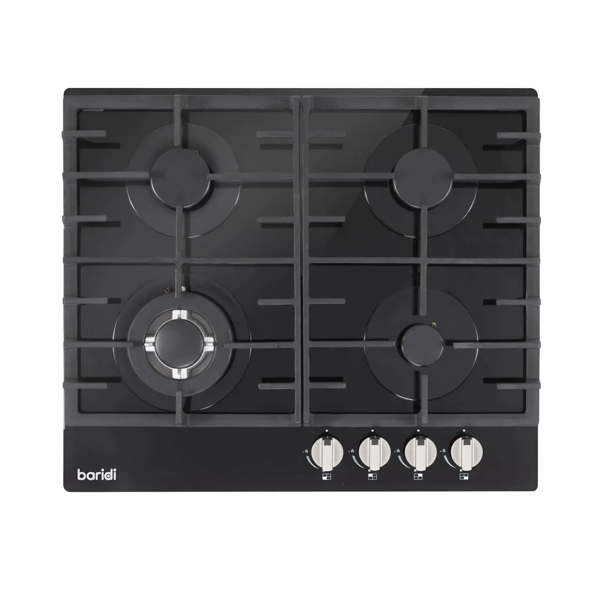 Baridi 60cm Gas on Glass Hob, 4 Burner and Cast Iron Pan Supports, Black Glass - Image 7