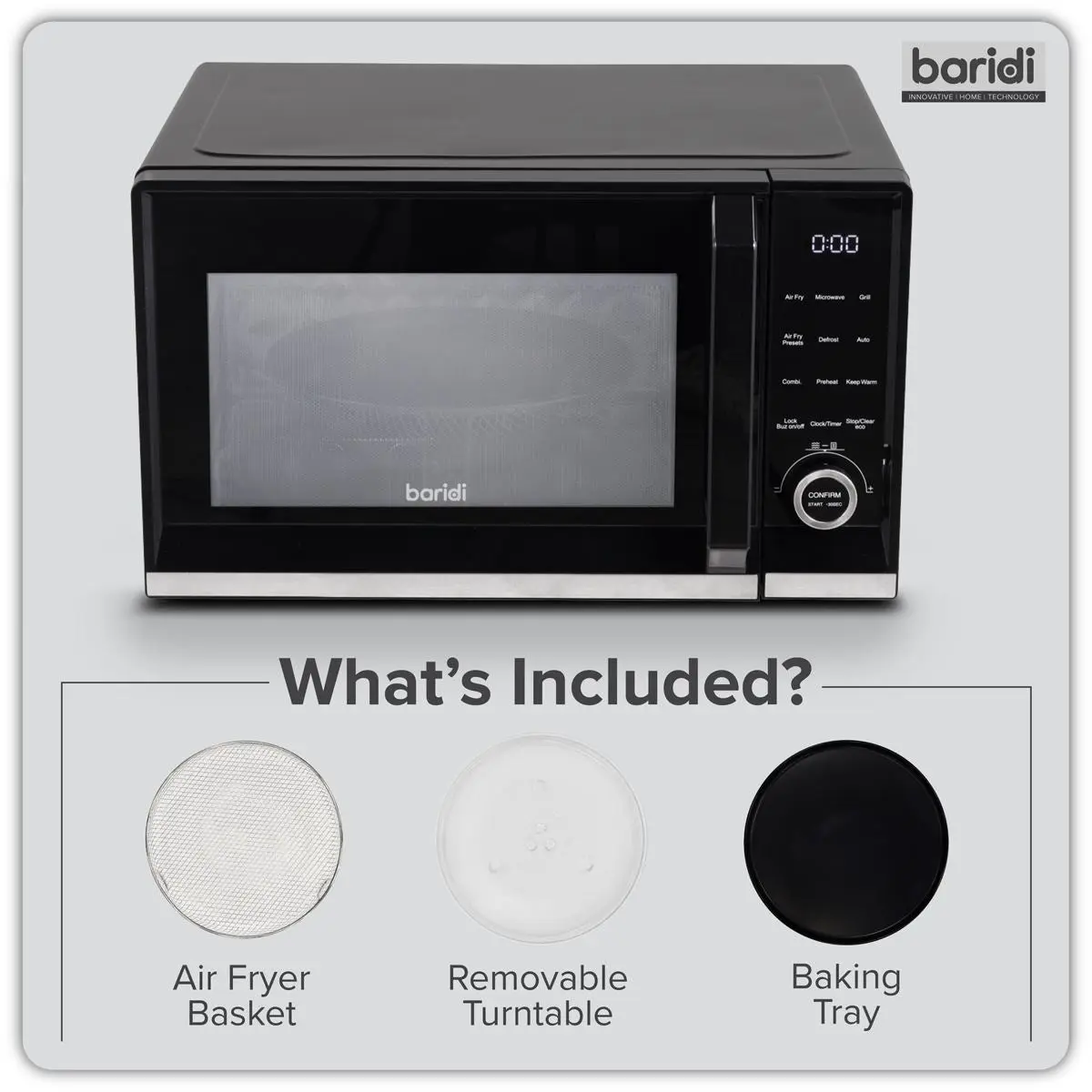 Baridi 7-in-1 Air Fryer Microwave & Grill, 28L Capacity - Black - Image 2