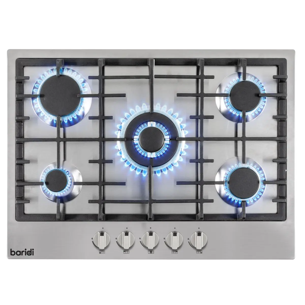 Baridi 70cm Gas Hob, 5 Burner and Cast Iron Pan Supports, Stainless Steel - Image 5