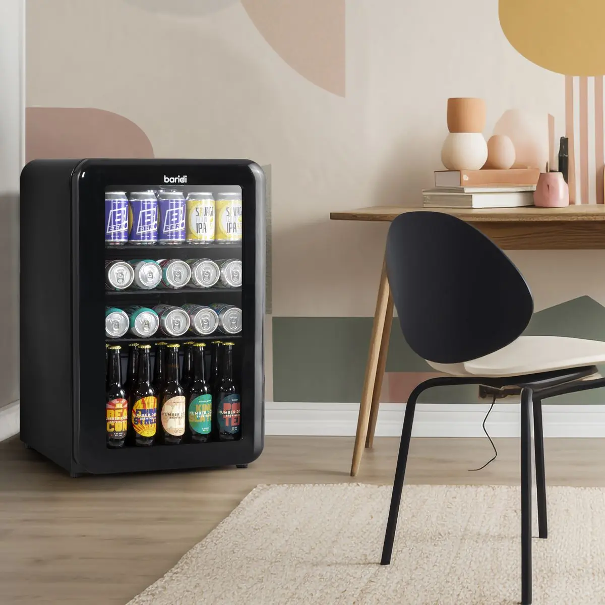 Baridi 70L Under Counter Drinks/Beer & Wine Cooler Fridge, Retro Style, Black - Image 13