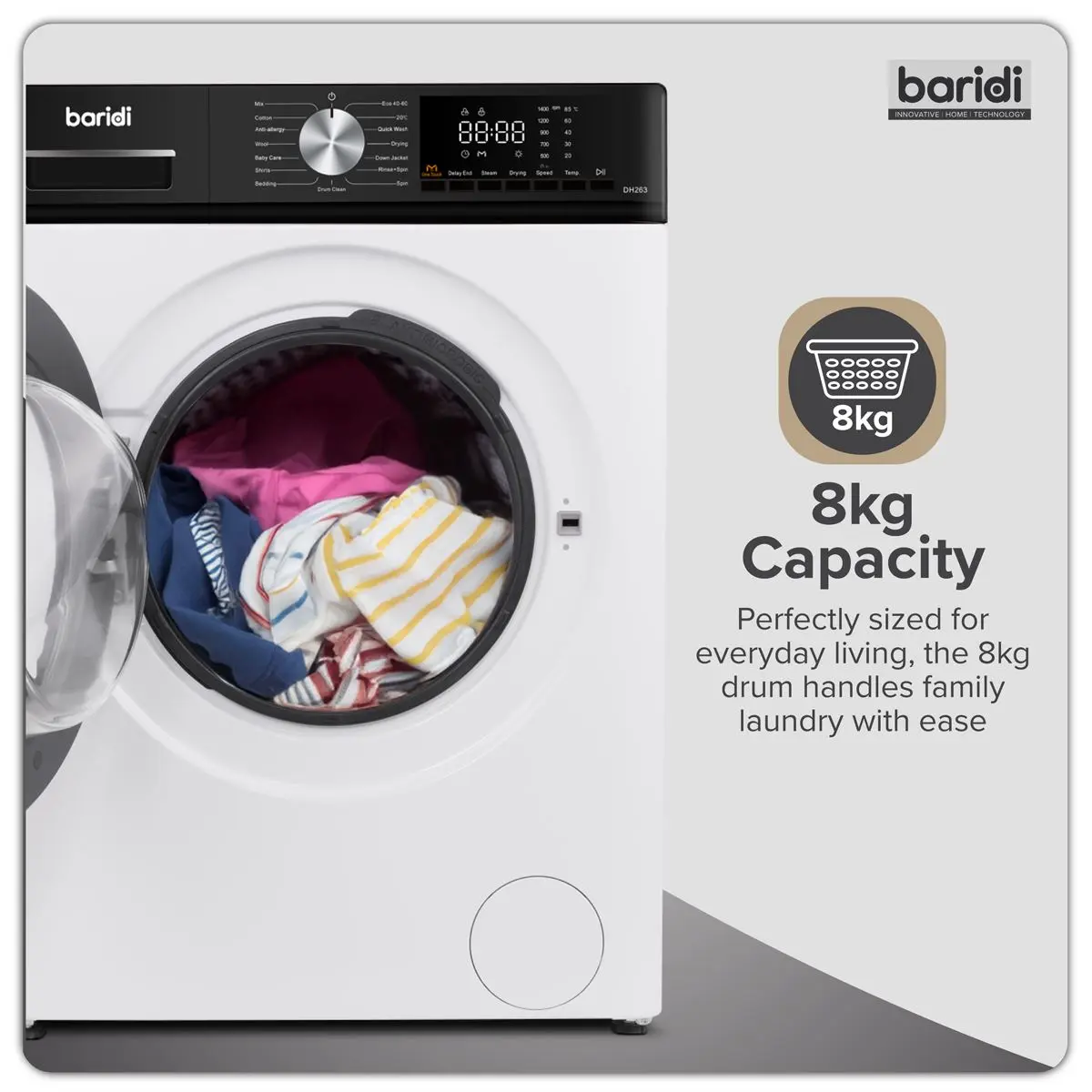 Baridi 8/5kg Washer Dryer, Front Loading, 1400rpm Energy Rating A – White - Image 4
