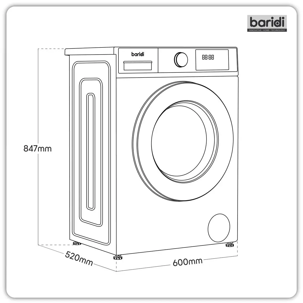 Baridi 8kg Washing Machine, Front Loading, 1400rpm Energy Rating A – White - Image 4