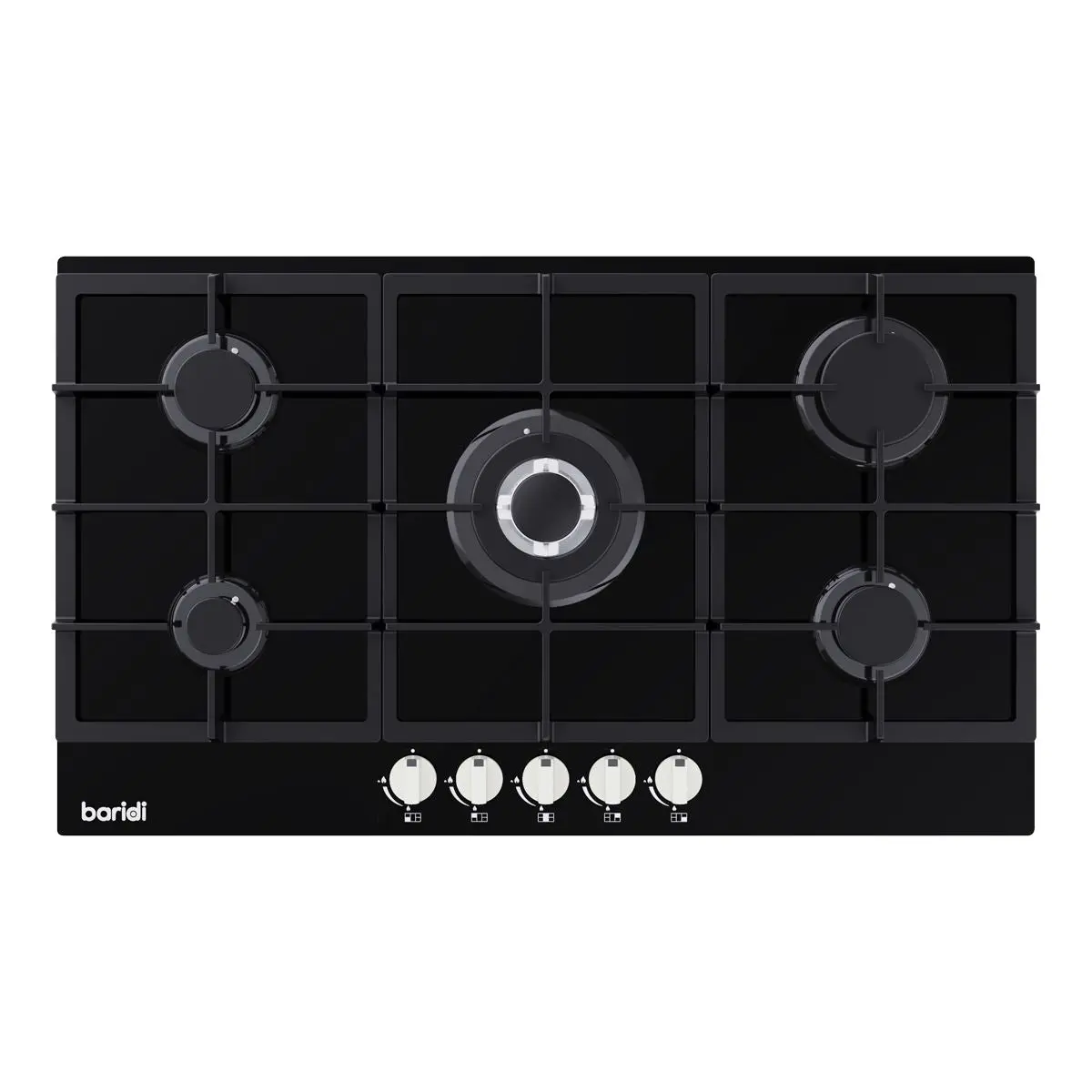 Baridi 90cm Gas Hob Glass with 5 Burners, Cast Iron Supports & Auto Ignition 11kW