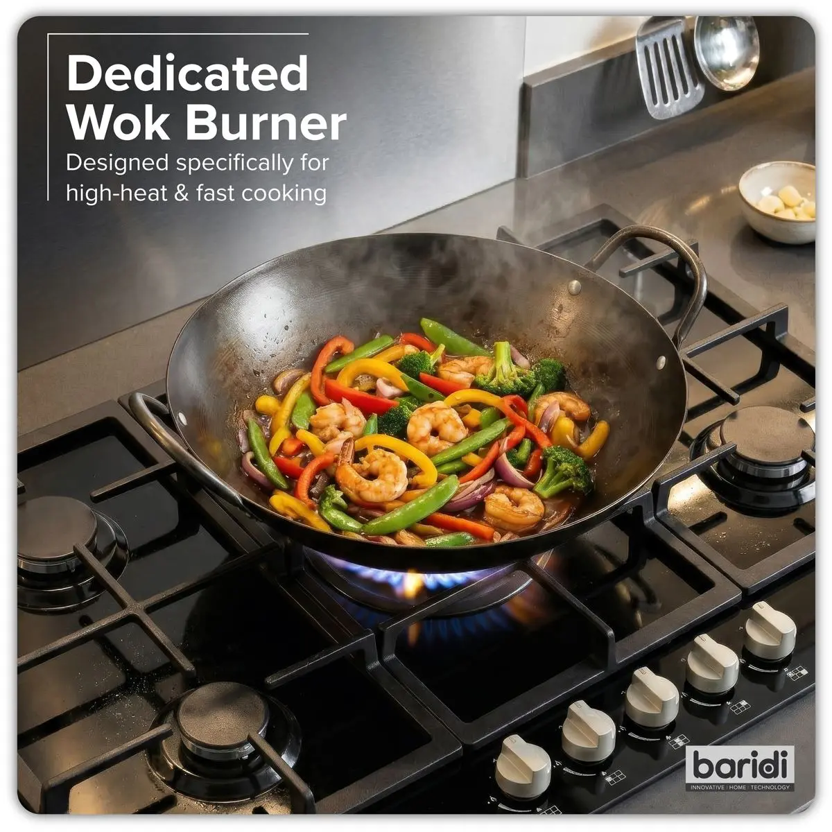 Baridi 90cm Gas Hob Glass with 5 Burners, Cast Iron Supports & Auto Ignition 11kW - Image 4