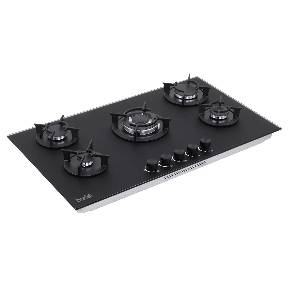 Baridi 90cm Gas Hob Matt Black Glass 5 Burners Cast Iron Supports & Auto Ignition 10.4kW