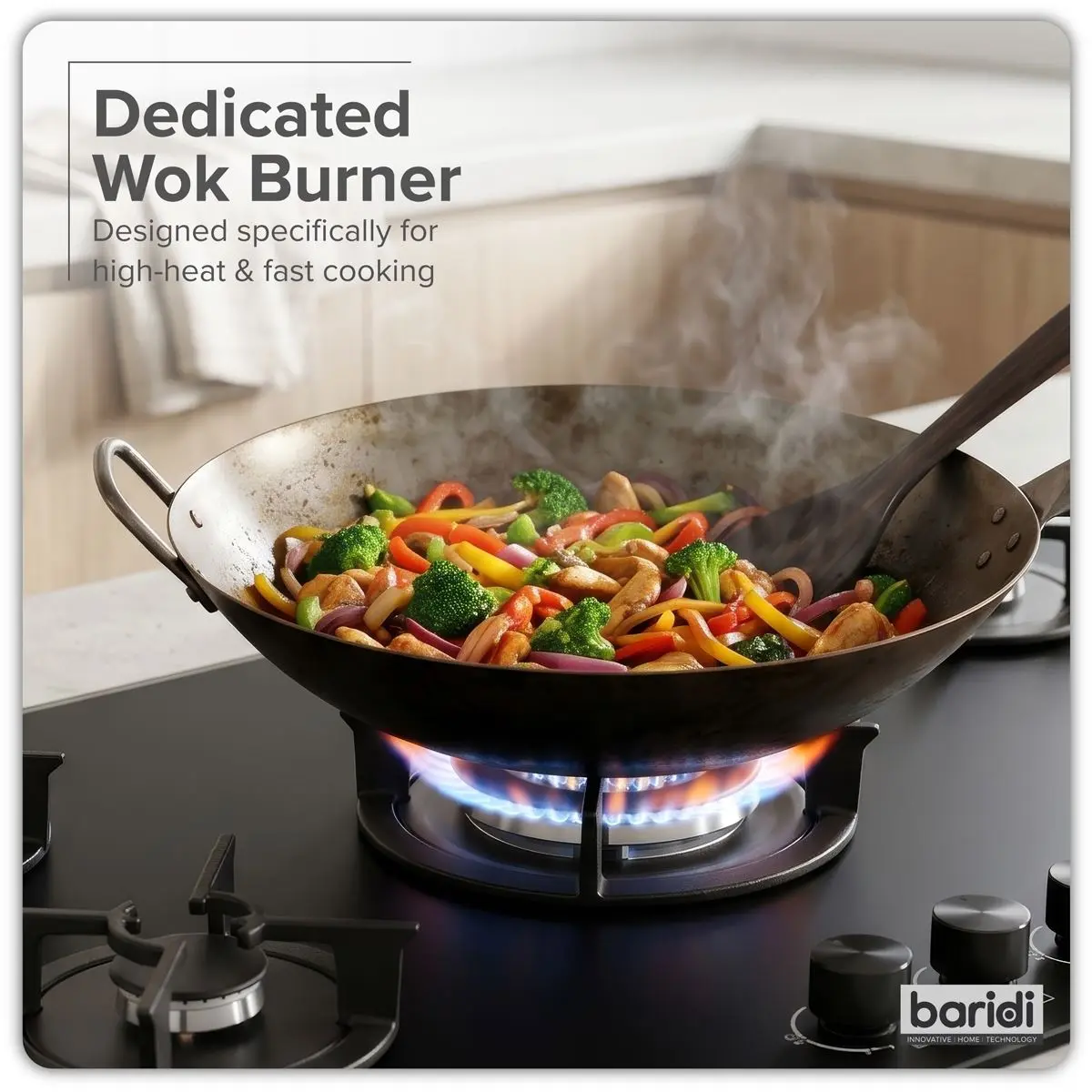 Baridi 90cm Gas Hob Matt Black Glass 5 Burners Cast Iron Supports & Auto Ignition 10.4kW - Image 3
