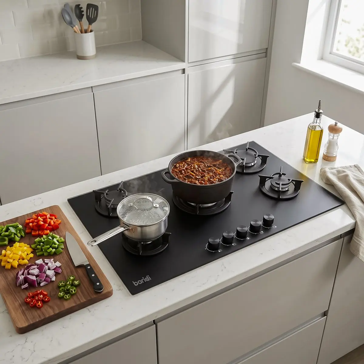 Baridi 90cm Gas Hob Matt Black Glass 5 Burners Cast Iron Supports & Auto Ignition 10.4kW - Image 8