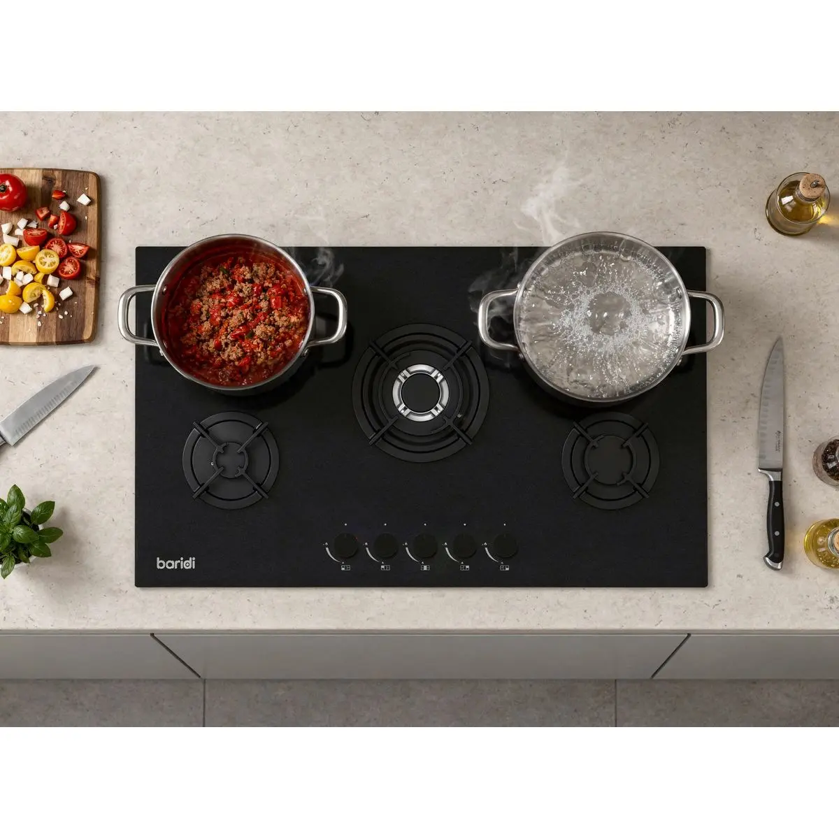 Baridi 90cm Gas Hob Matt Black Glass 5 Burners Cast Iron Supports & Auto Ignition 10.4kW - Image 9