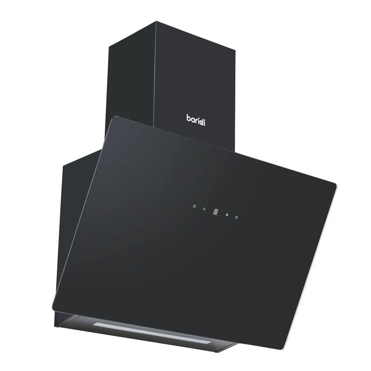Baridi Angled Chimney Cooker Hood with Touch Controls & Carbon Filters 60cm - Black Glass